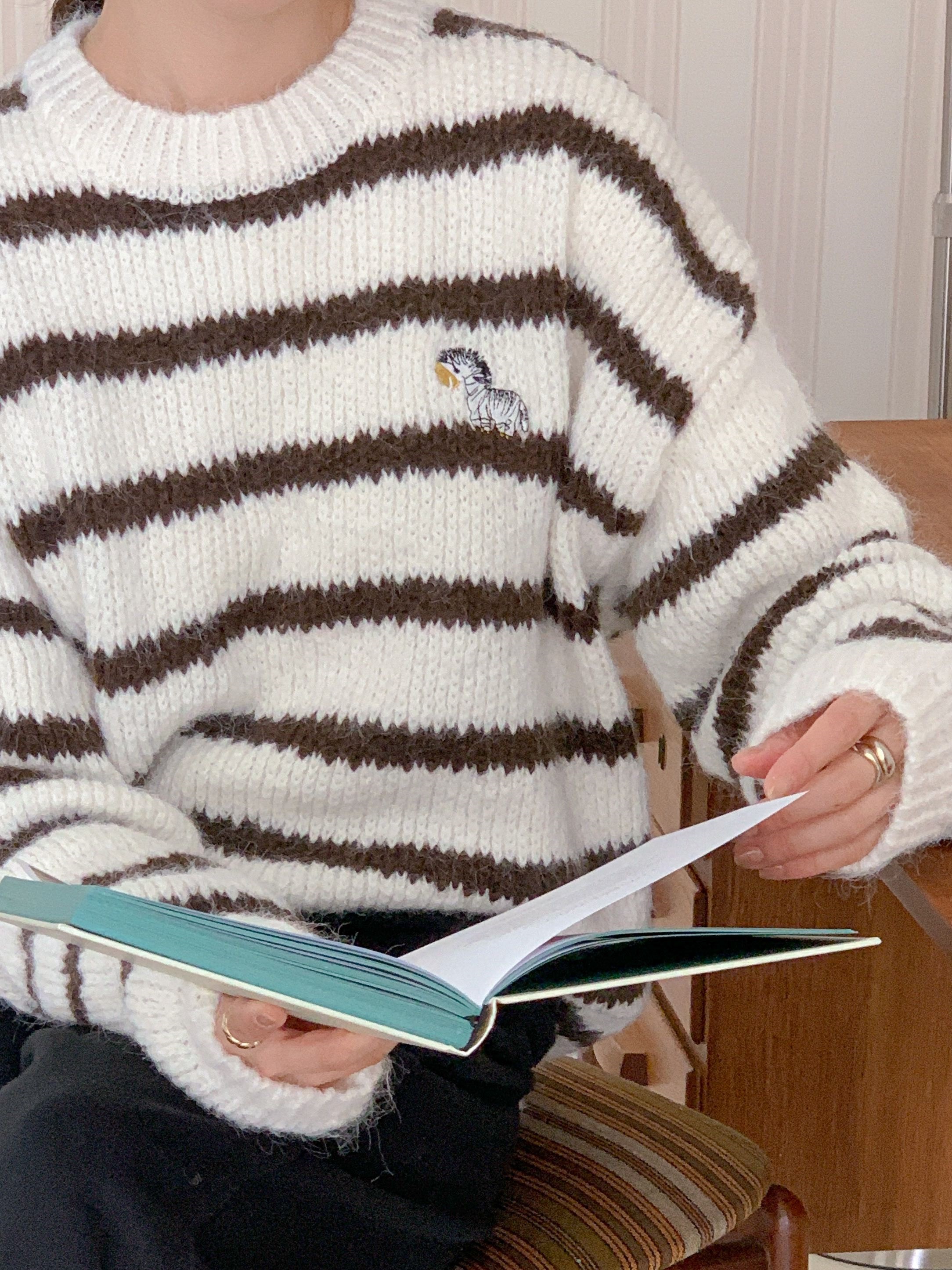 ラウンドネック刺繍ボーダーニット | 詳細画像11