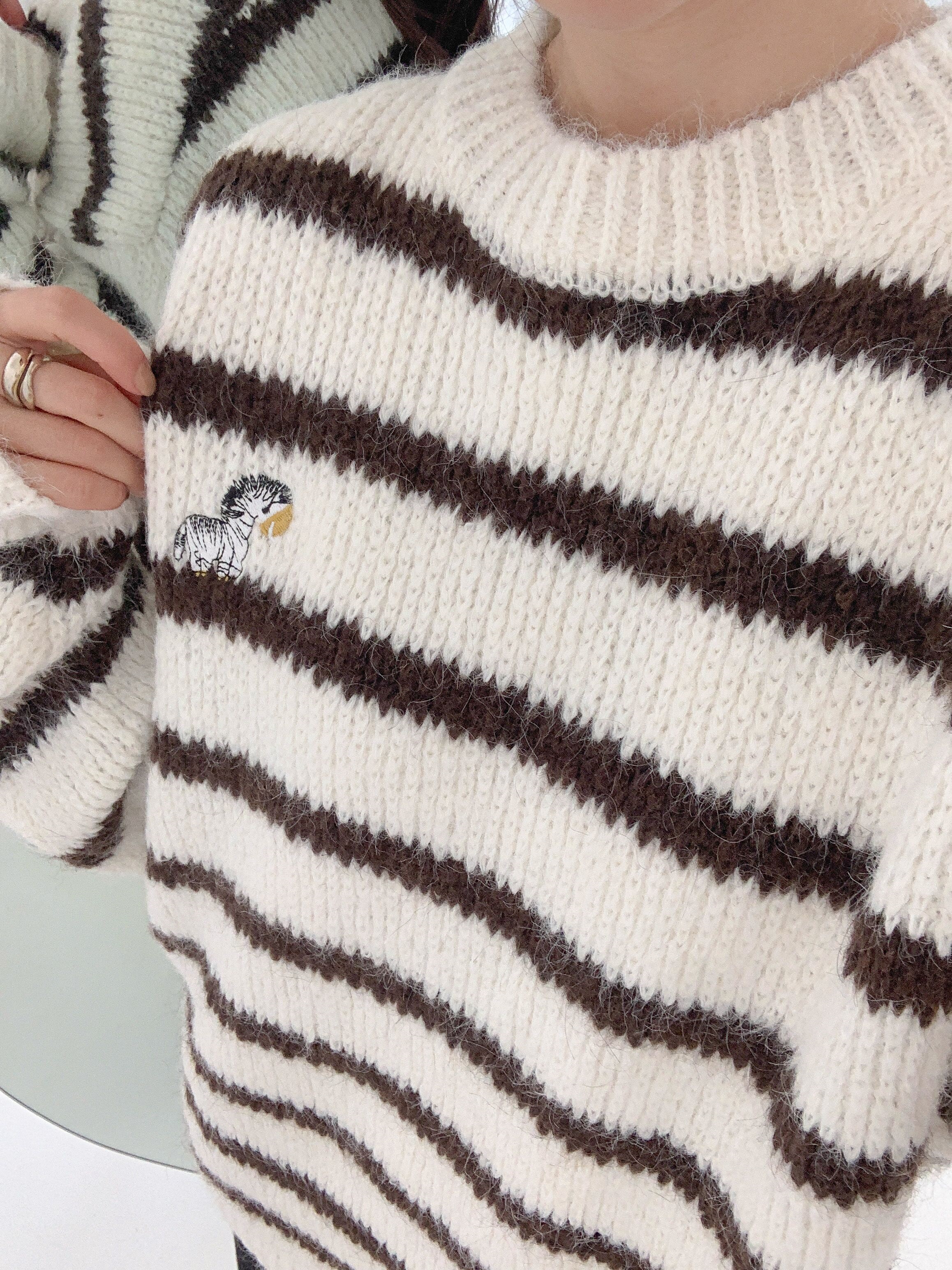 ラウンドネック刺繍ボーダーニット | 詳細画像14