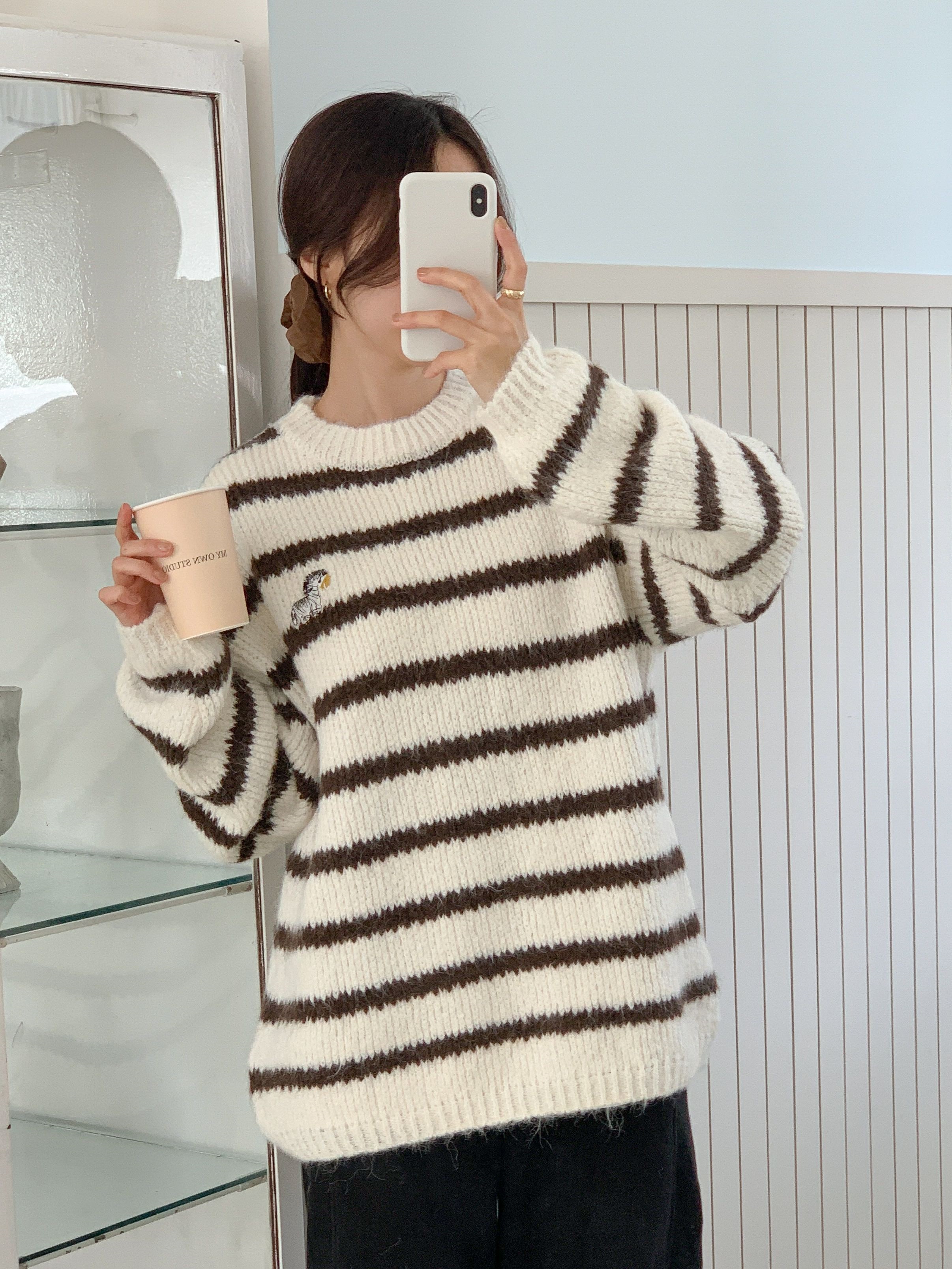 ラウンドネック刺繍ボーダーニット | 詳細画像15