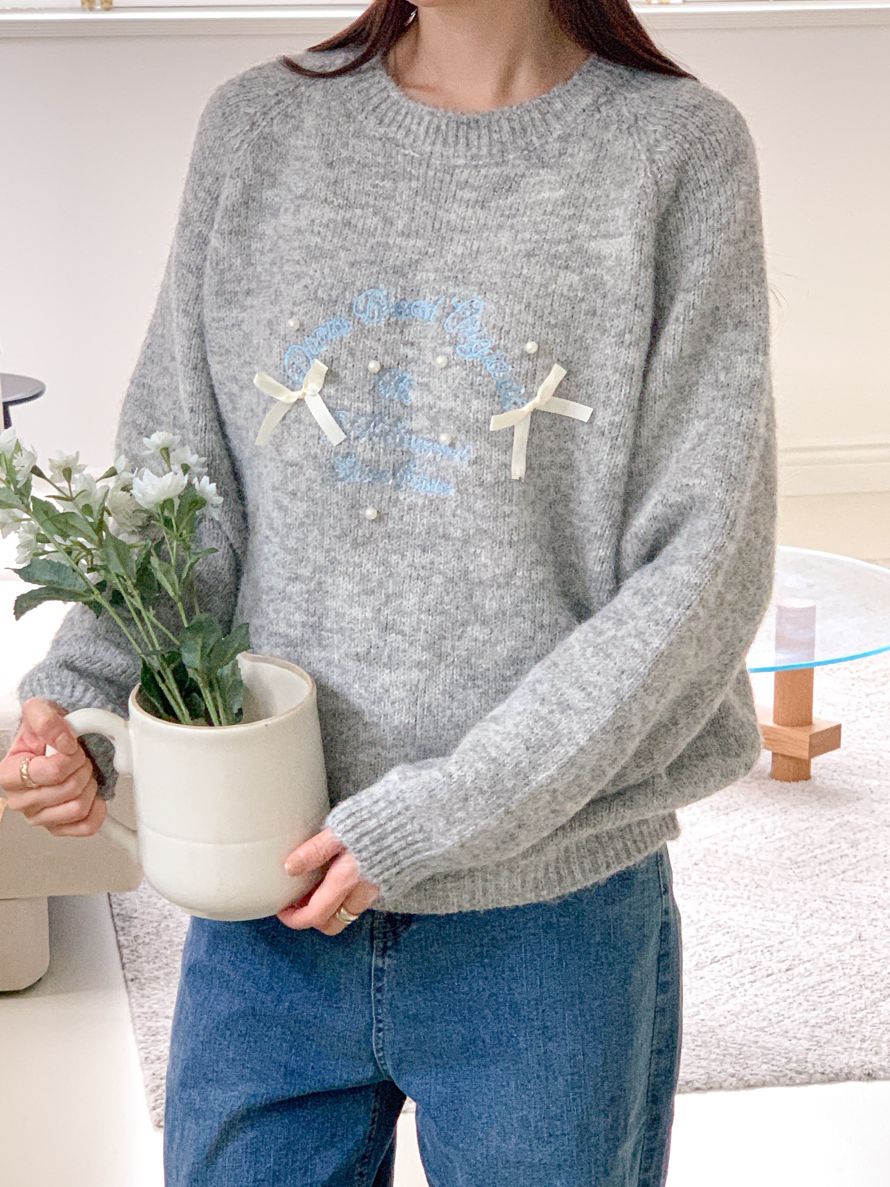 ラウンドネック刺繍リボン柄ニット | 詳細画像5