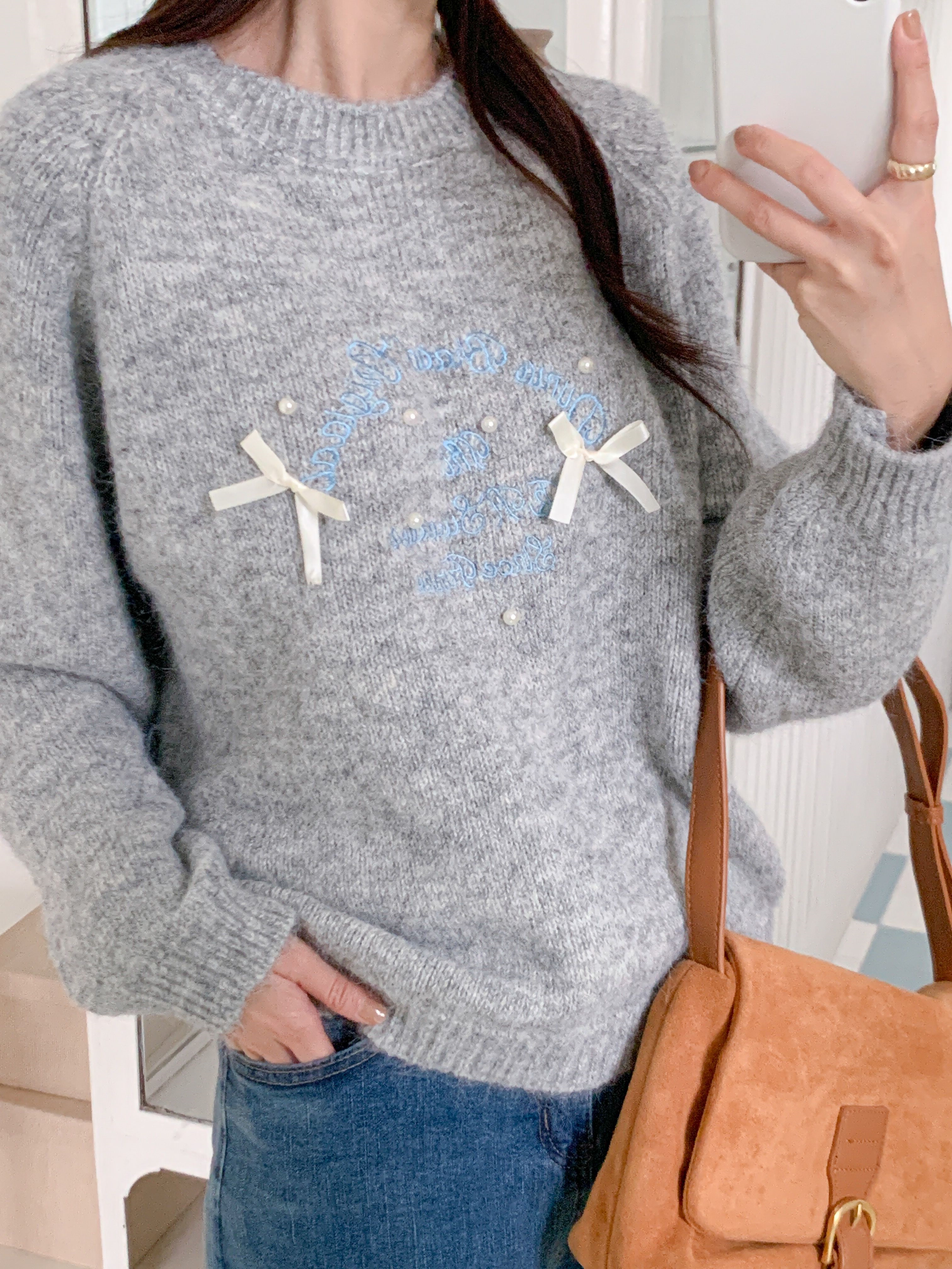 ラウンドネック刺繍リボン柄ニット | 詳細画像10
