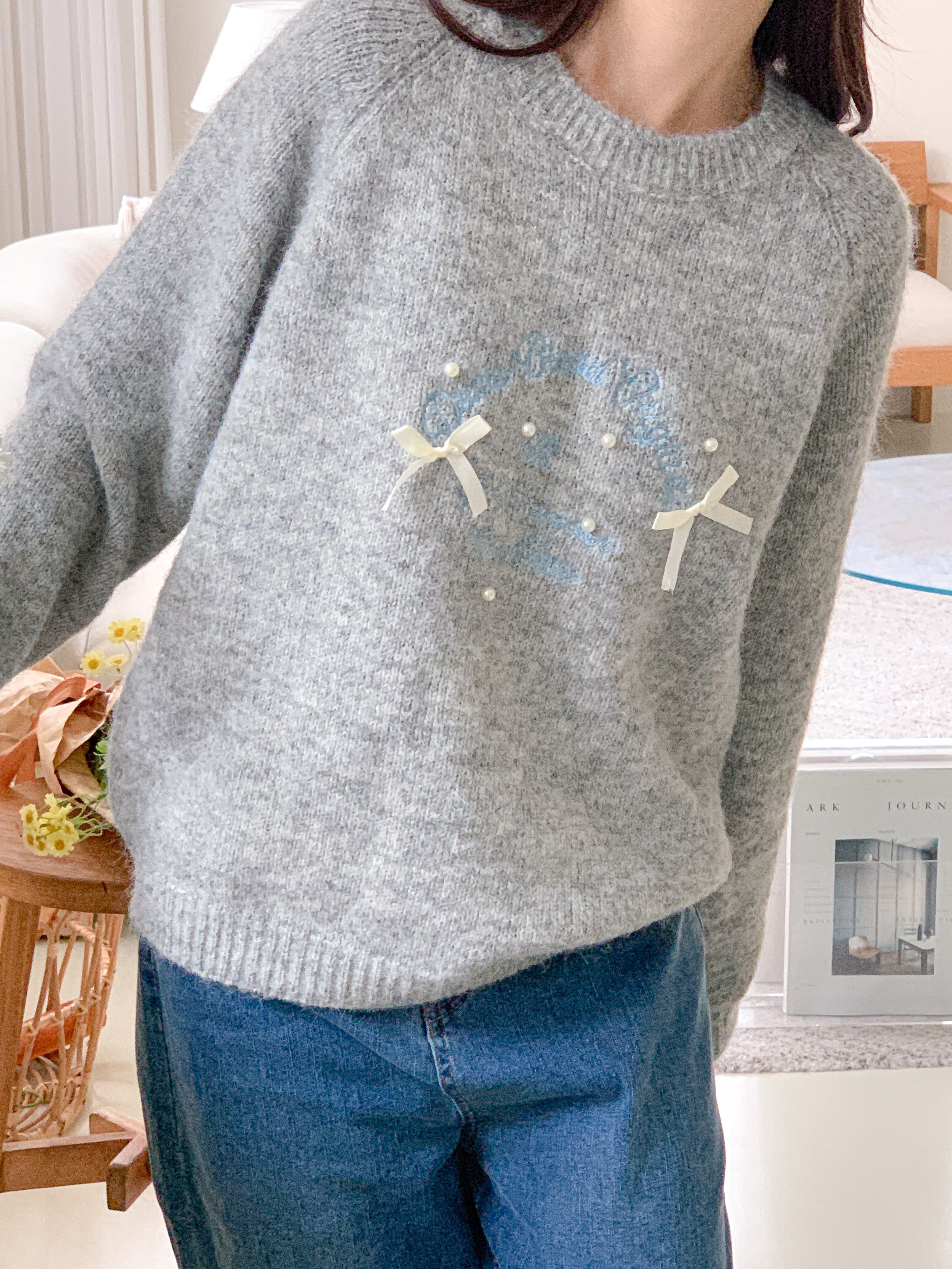 ラウンドネック刺繍リボン柄ニット | 詳細画像14