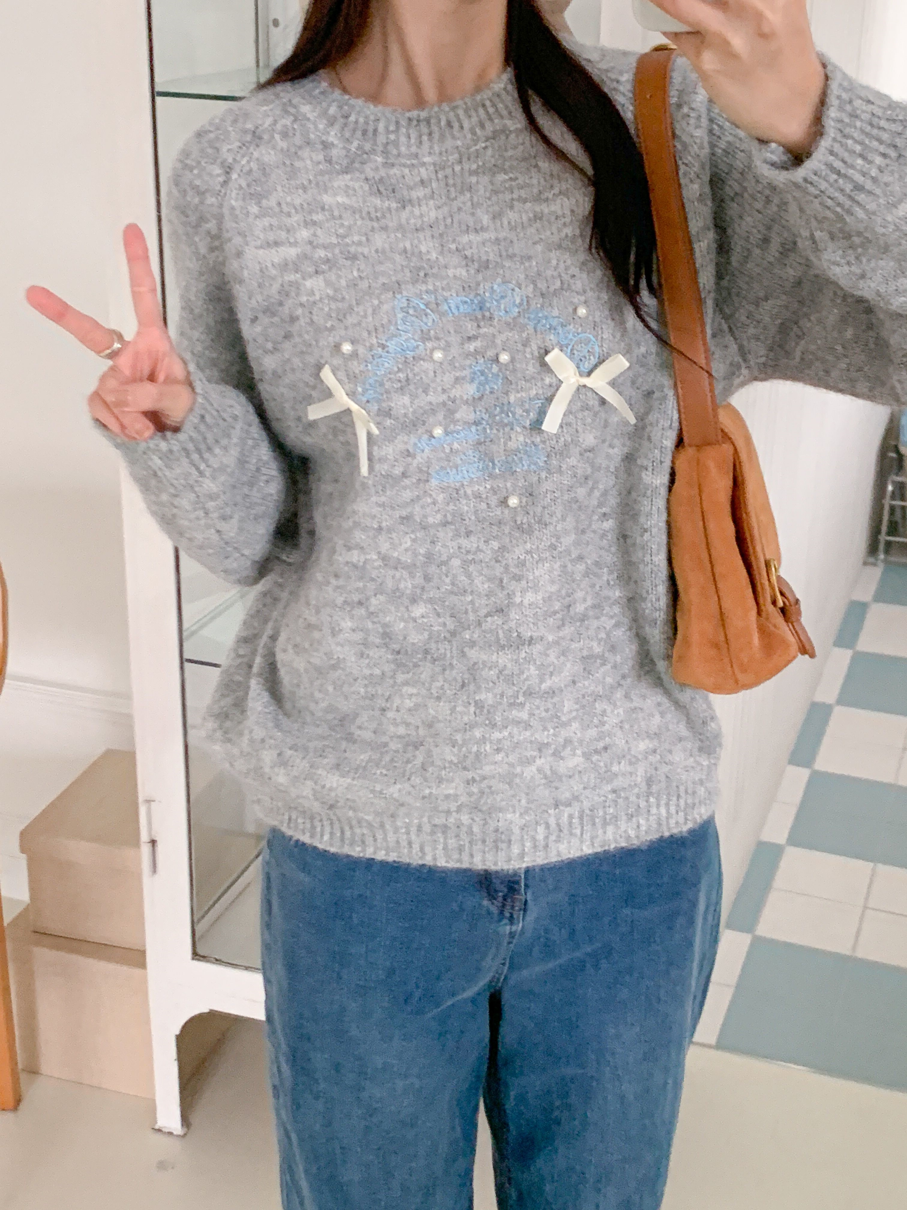 ラウンドネック刺繍リボン柄ニット | 詳細画像16