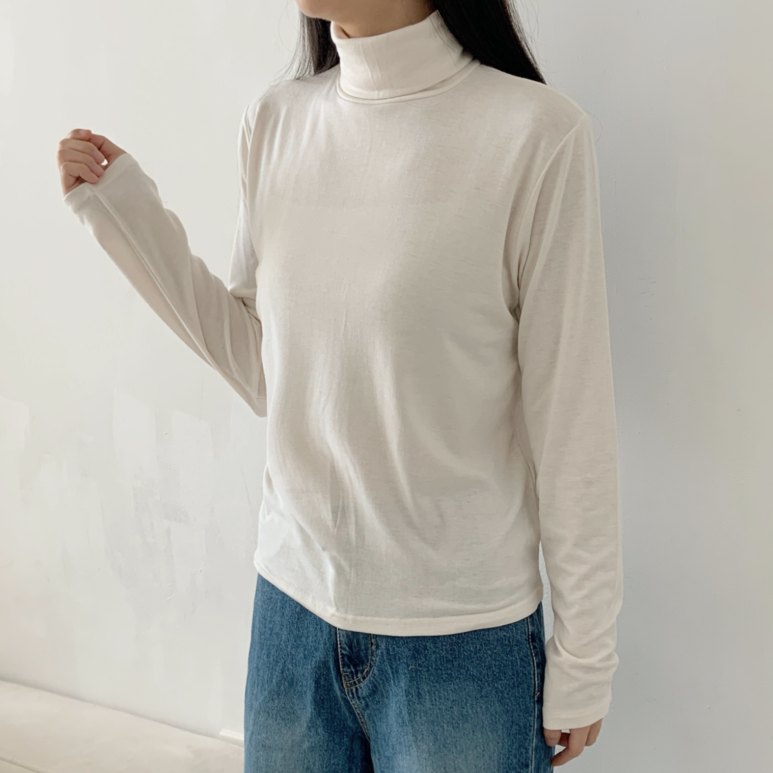 起毛裏地ストレッチタートルネックスリム長袖Tシャツ | 詳細画像3