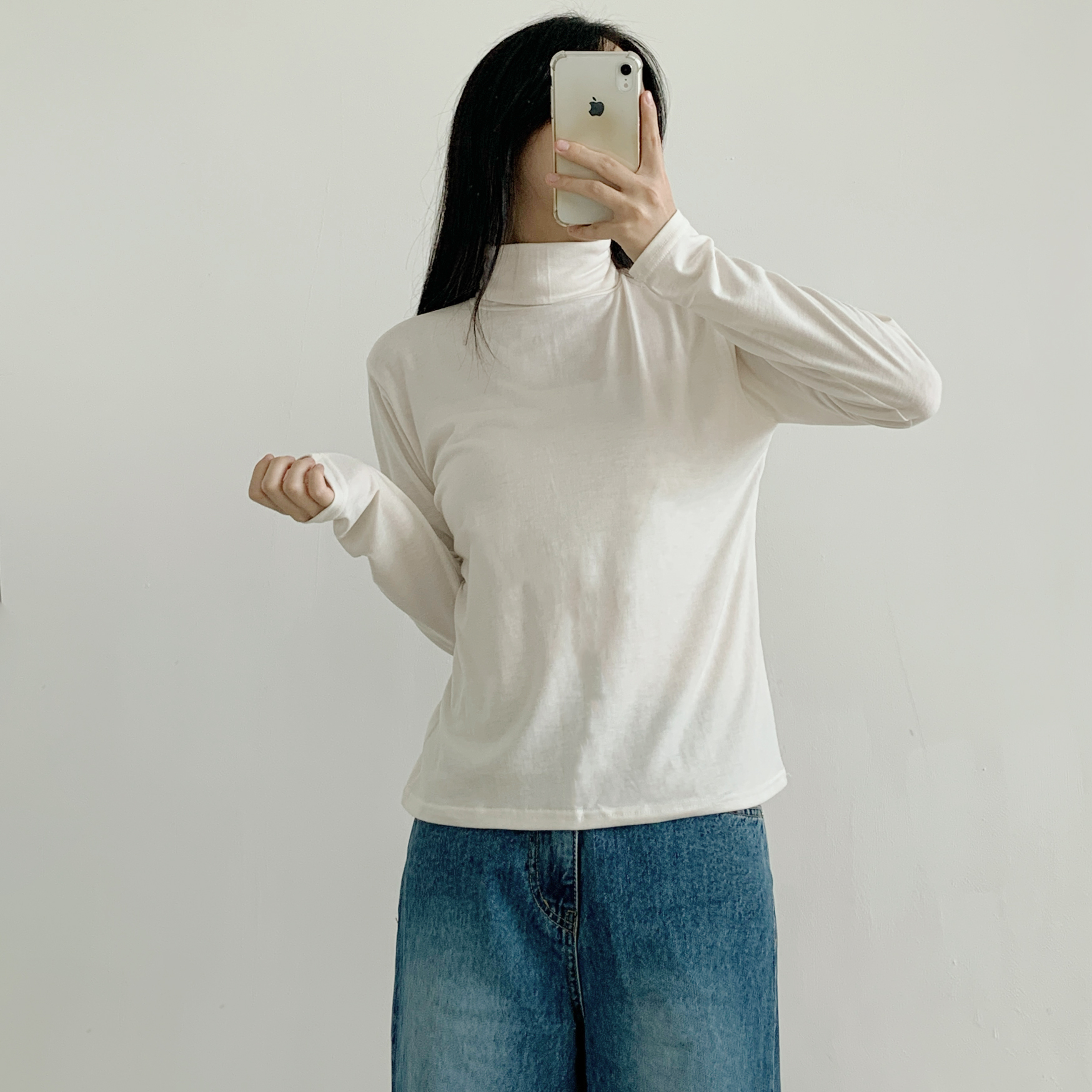 起毛裏地ストレッチタートルネックスリム長袖Tシャツ | 詳細画像2