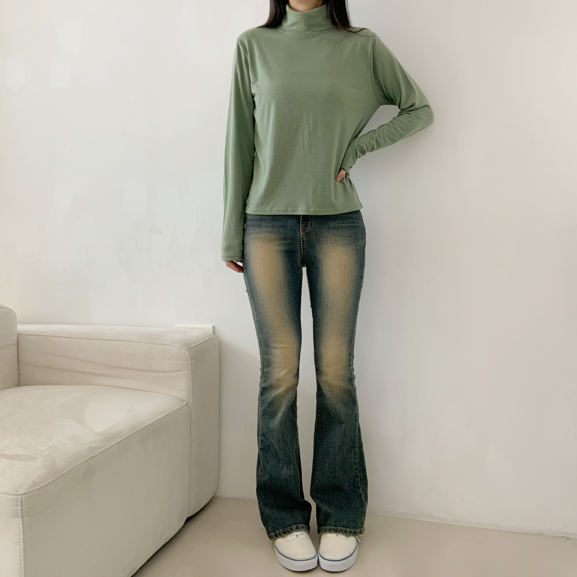 起毛裏地ストレッチタートルネックスリム長袖Tシャツ | 詳細画像15