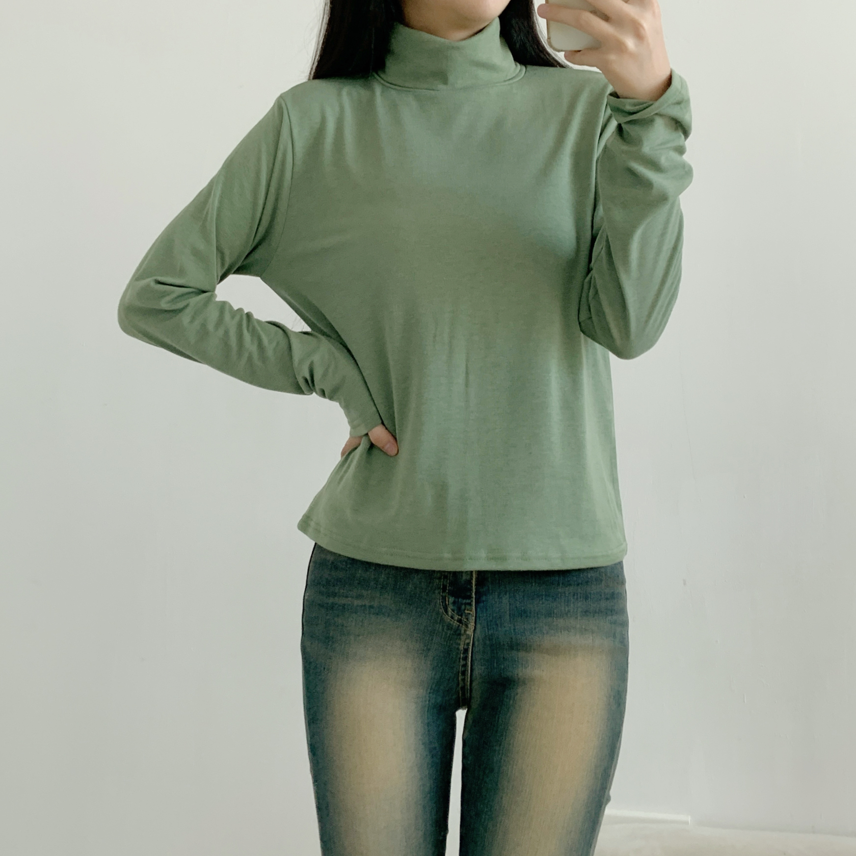 起毛裏地ストレッチタートルネックスリム長袖Tシャツ | 詳細画像16