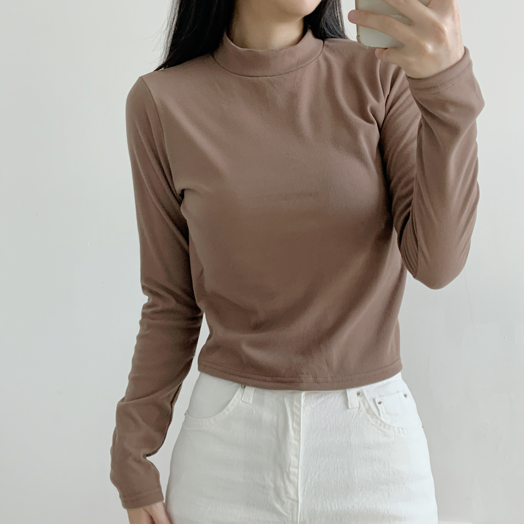 起毛起毛裏地ストレッチハーフネックスリム長袖Tシャツ | 詳細画像9