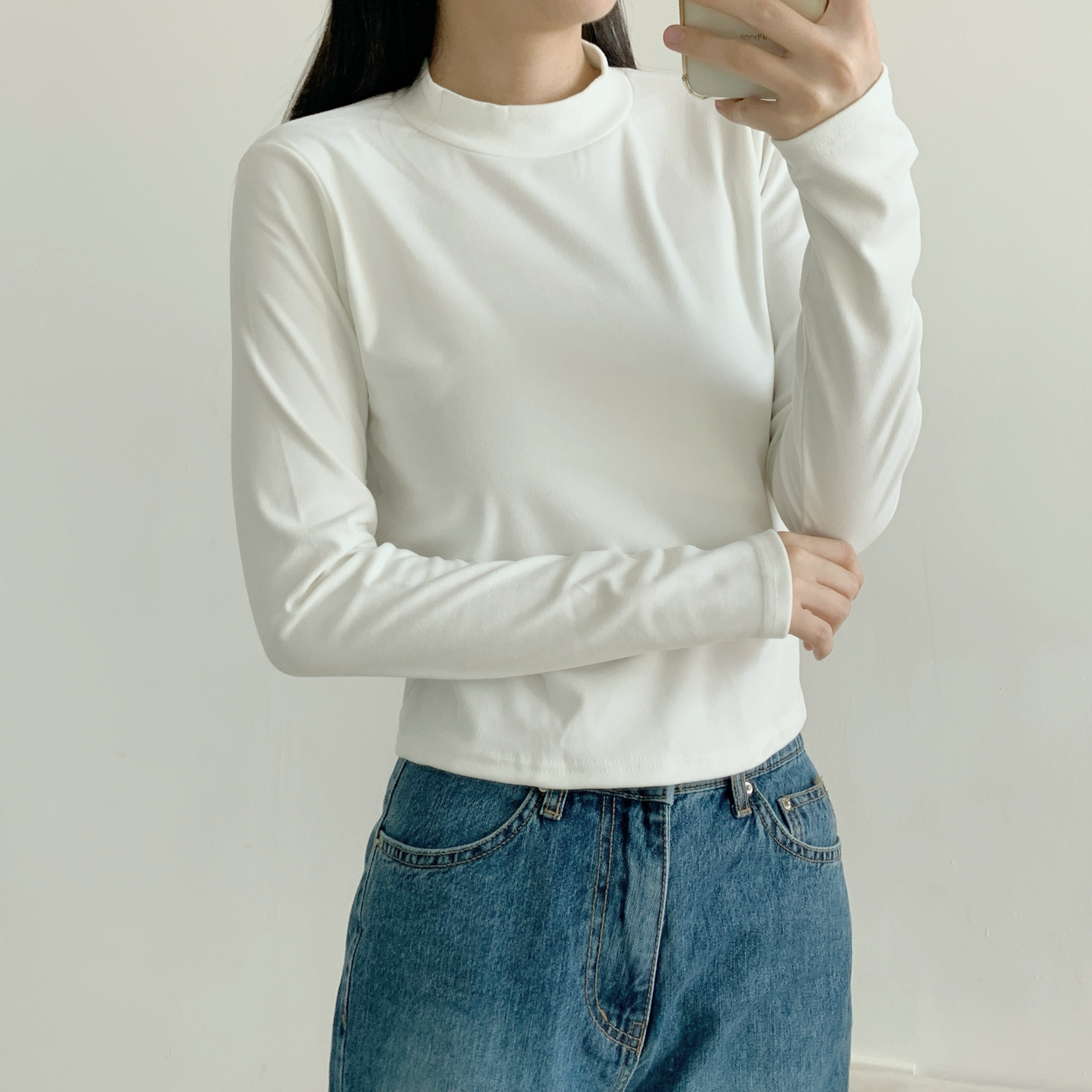 起毛起毛裏地ストレッチハーフネックスリム長袖Tシャツ | 詳細画像3