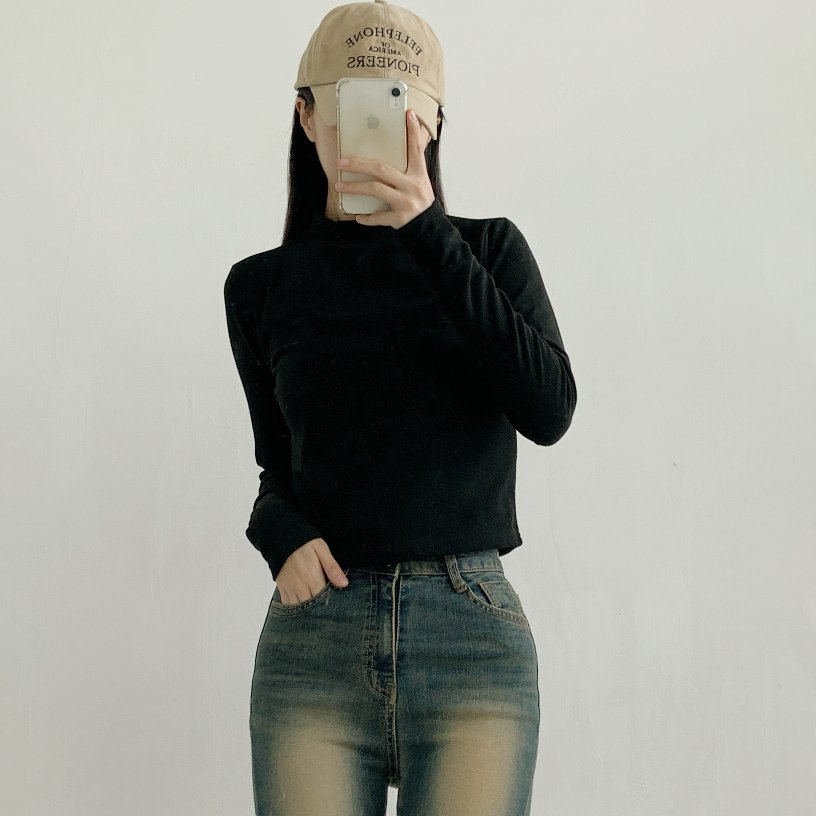 起毛起毛裏地ストレッチハーフネックスリム長袖Tシャツ | 詳細画像14