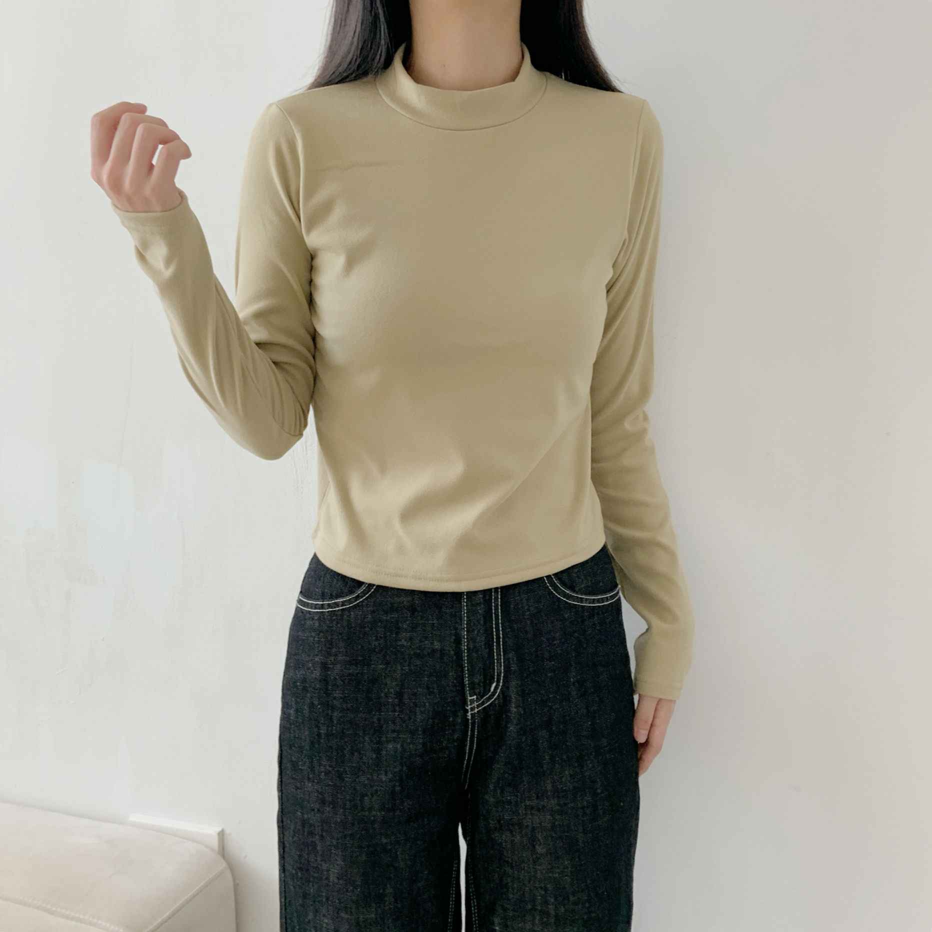 起毛起毛裏地ストレッチハーフネックスリム長袖Tシャツ | 詳細画像19