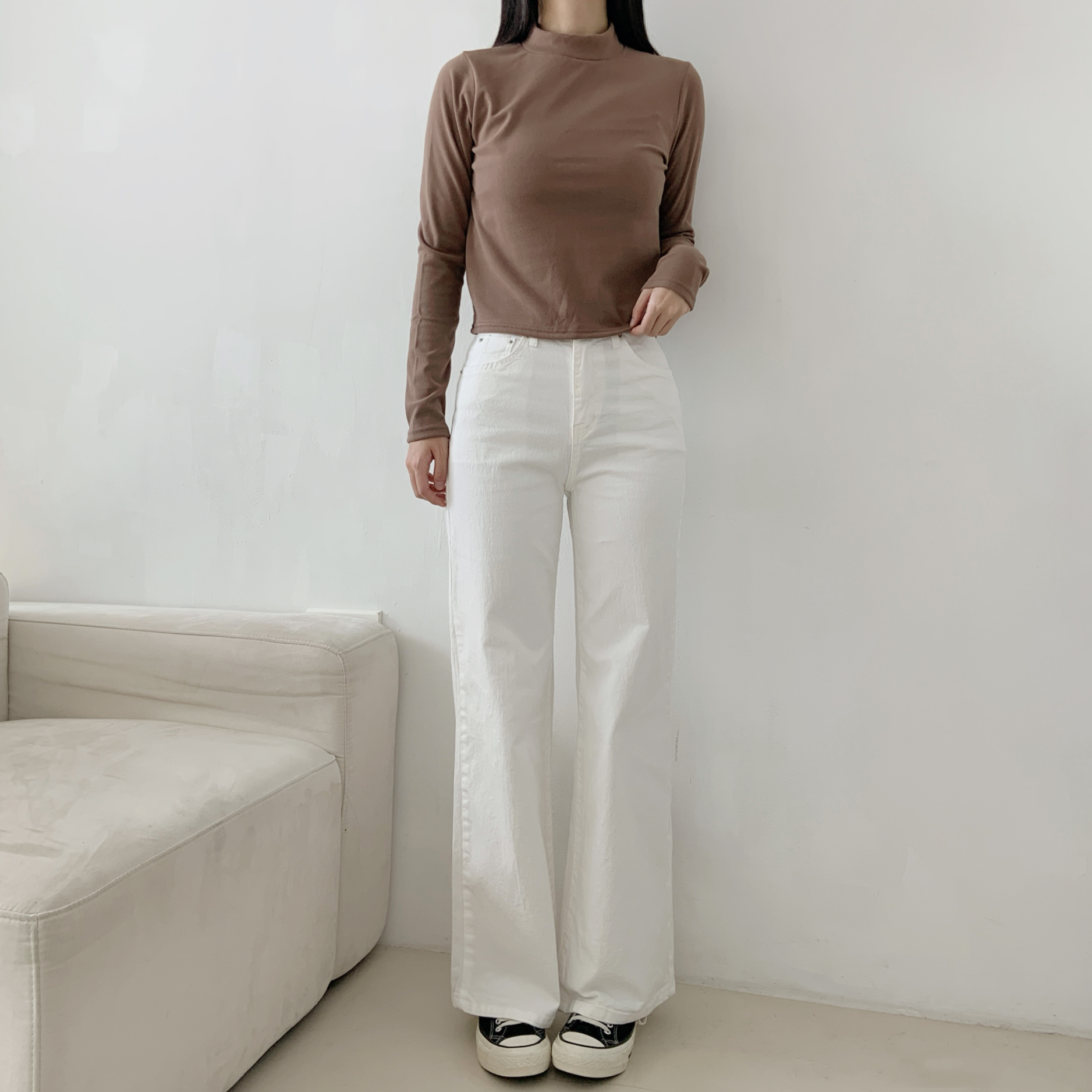 起毛起毛裏地ストレッチハーフネックスリム長袖Tシャツ | 詳細画像10