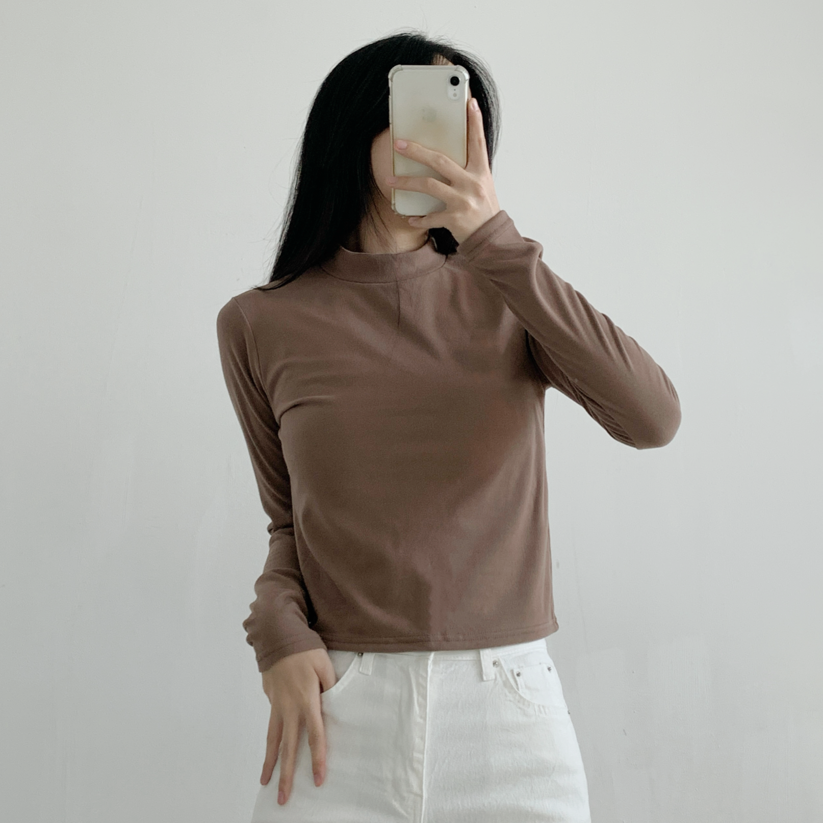 起毛起毛裏地ストレッチハーフネックスリム長袖Tシャツ | 詳細画像7