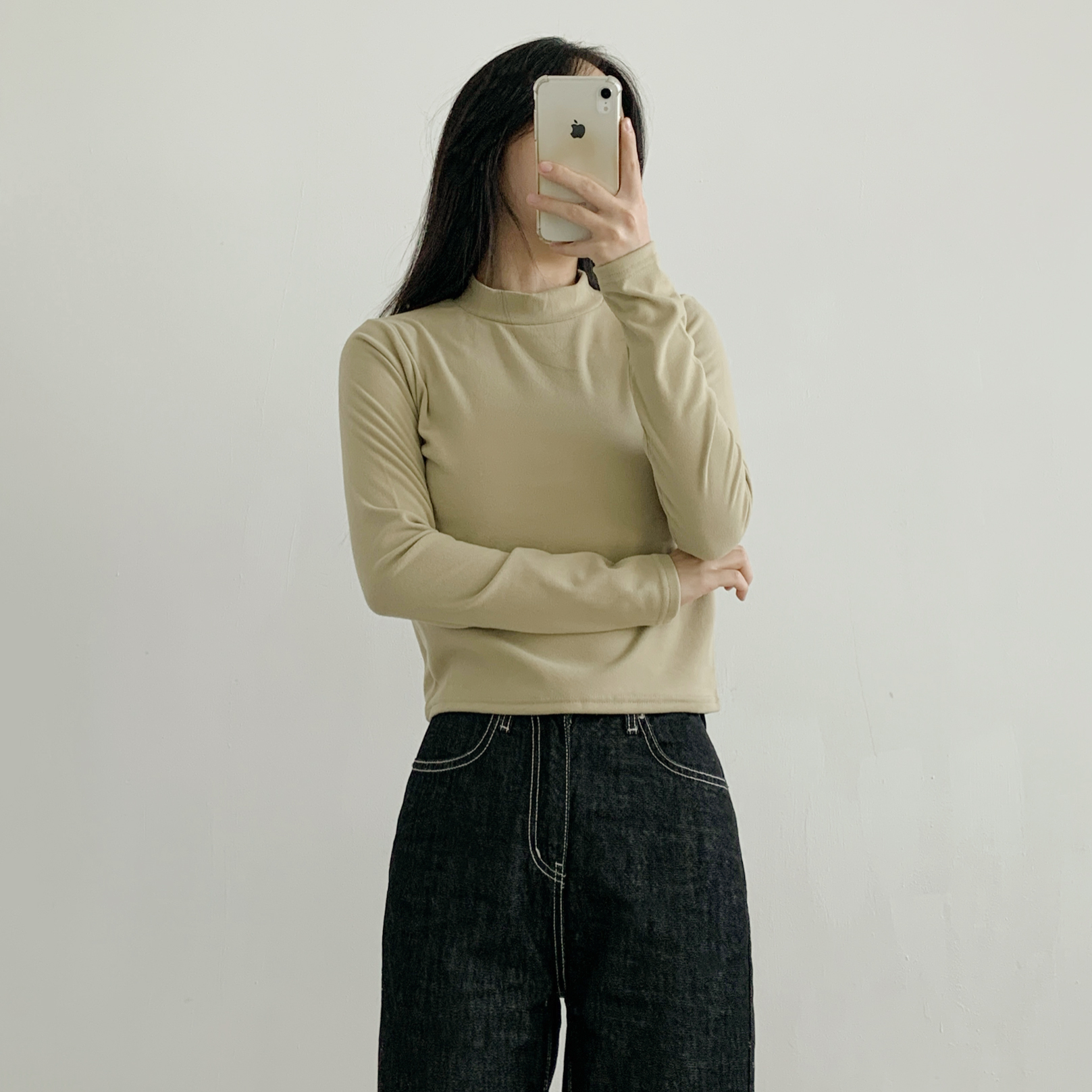 起毛起毛裏地ストレッチハーフネックスリム長袖Tシャツ | 詳細画像15