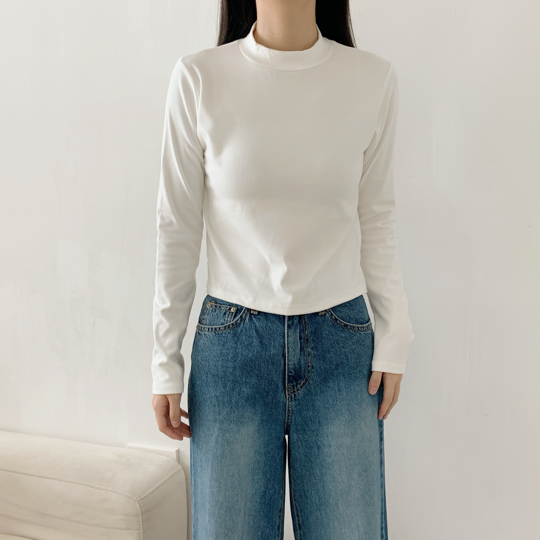 起毛起毛裏地ストレッチハーフネックスリム長袖Tシャツ | 詳細画像4