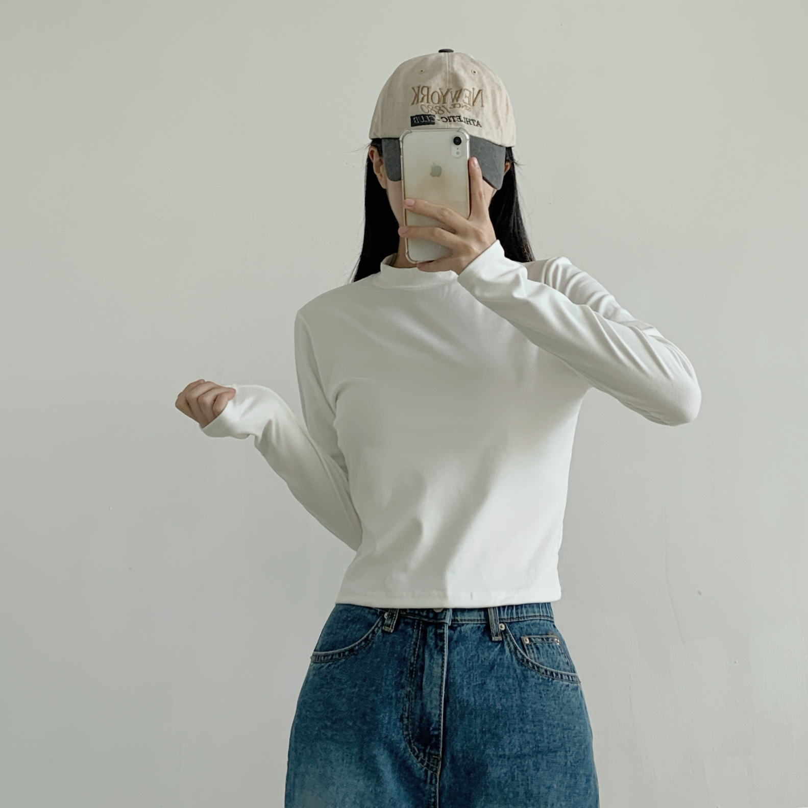 起毛起毛裏地ストレッチハーフネックスリム長袖Tシャツ | 詳細画像2