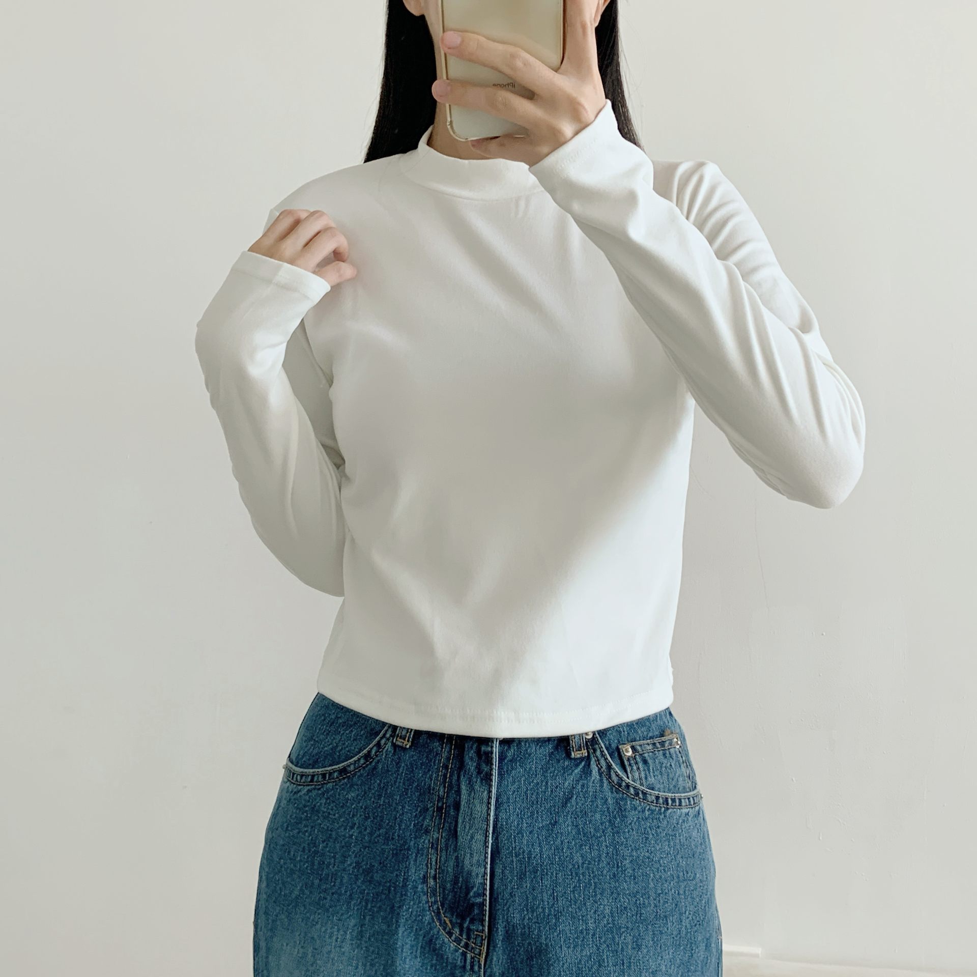 起毛起毛裏地ストレッチハーフネックスリム長袖Tシャツ | 詳細画像6