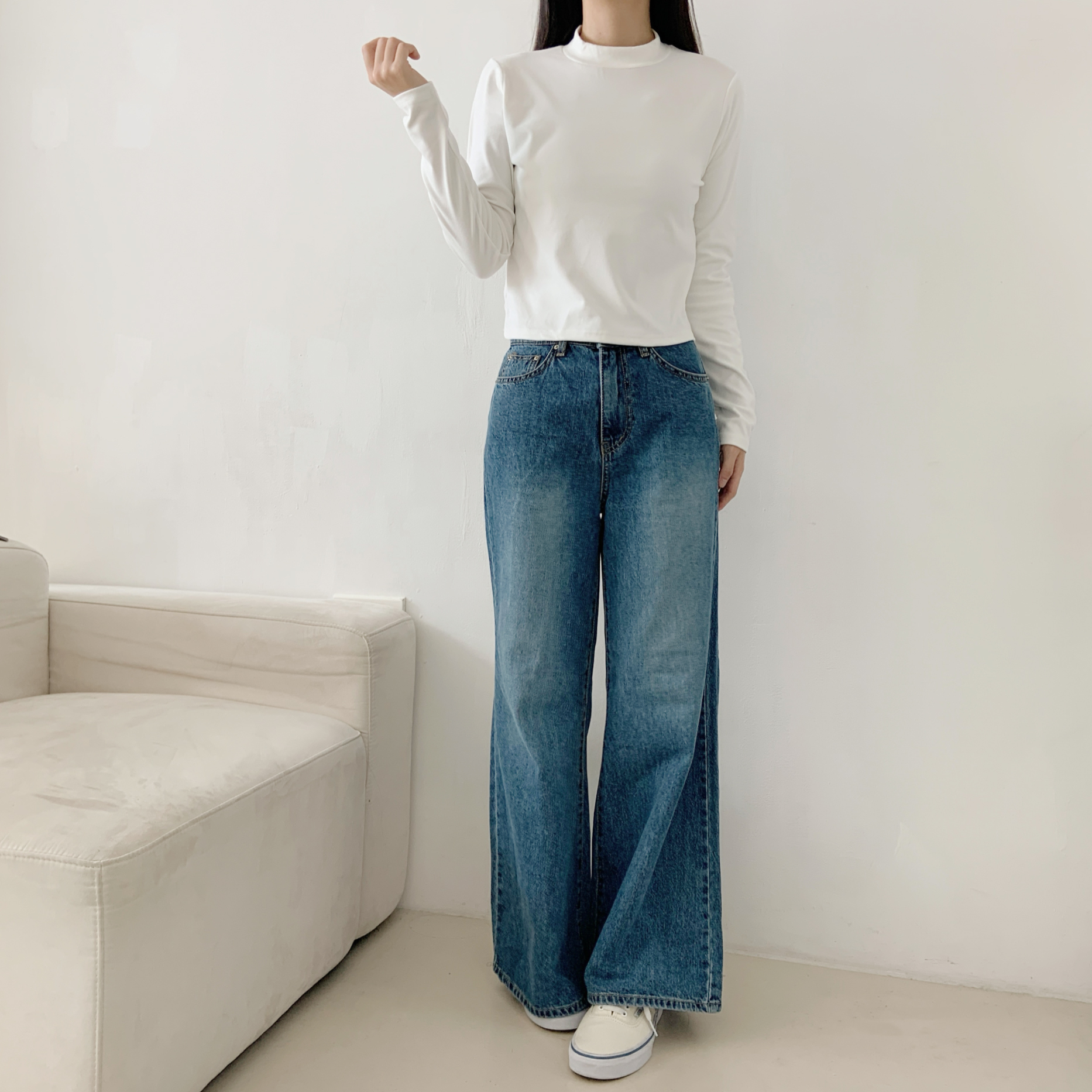 起毛起毛裏地ストレッチハーフネックスリム長袖Tシャツ | 詳細画像5