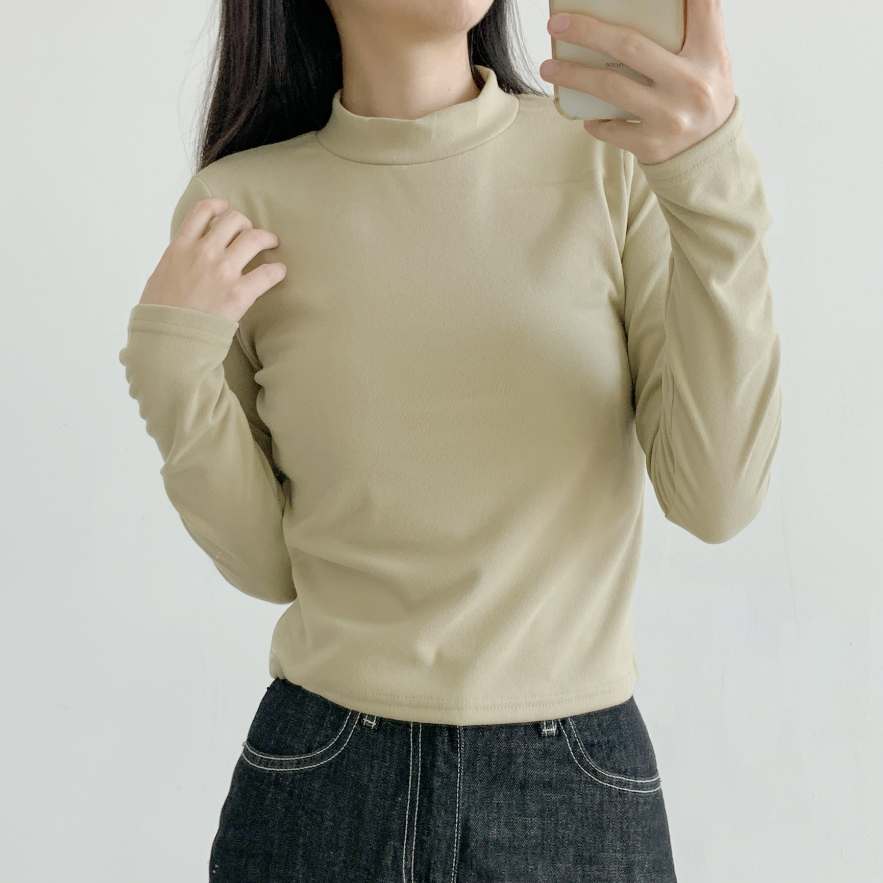 起毛起毛裏地ストレッチハーフネックスリム長袖Tシャツ | 詳細画像17