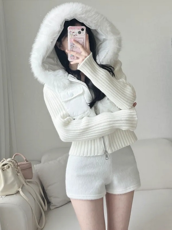 ニットエコファージップアップフード長袖キルティングダウンジャケット | 詳細画像2