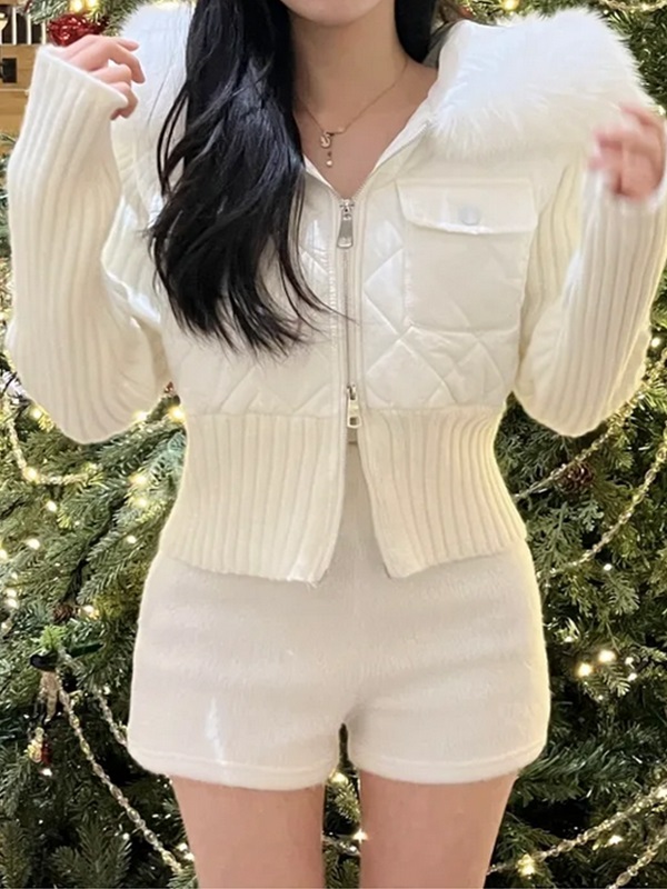 ニットエコファージップアップフード長袖キルティングダウンジャケット | 詳細画像5