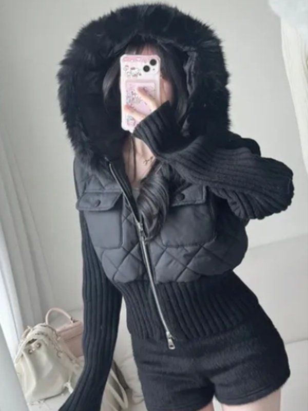 ニットエコファージップアップフード長袖キルティングダウンジャケット | 詳細画像6