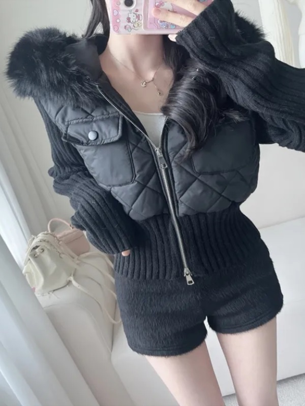 ニットエコファージップアップフード長袖キルティングダウンジャケット | 詳細画像7