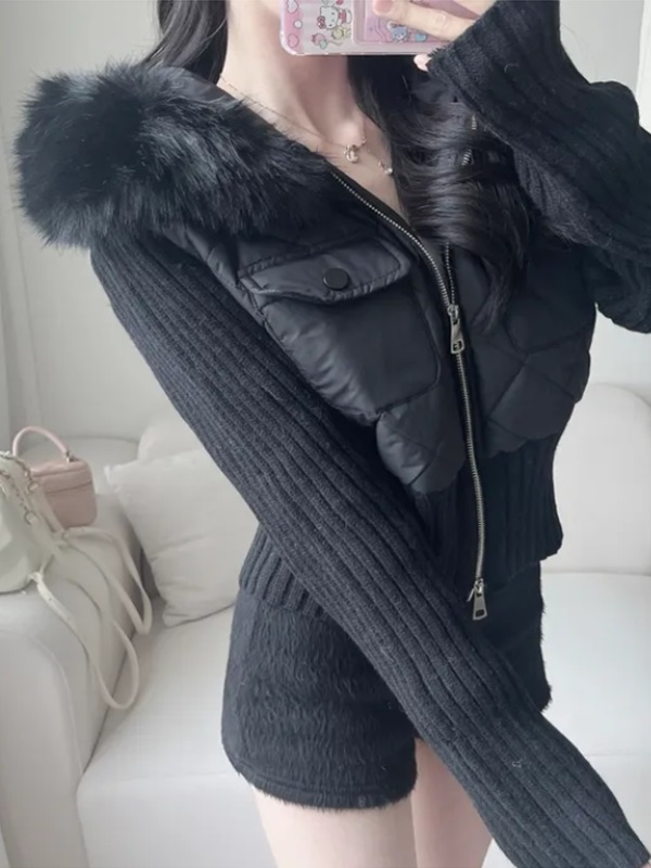 ニットエコファージップアップフード長袖キルティングダウンジャケット | 詳細画像8