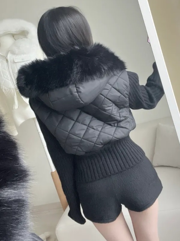 ニットエコファージップアップフード長袖キルティングダウンジャケット | 詳細画像9