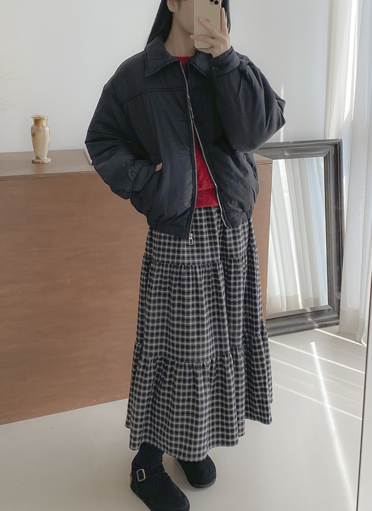 ロングウエストゴムAラインティアードチェックスカート | レディース