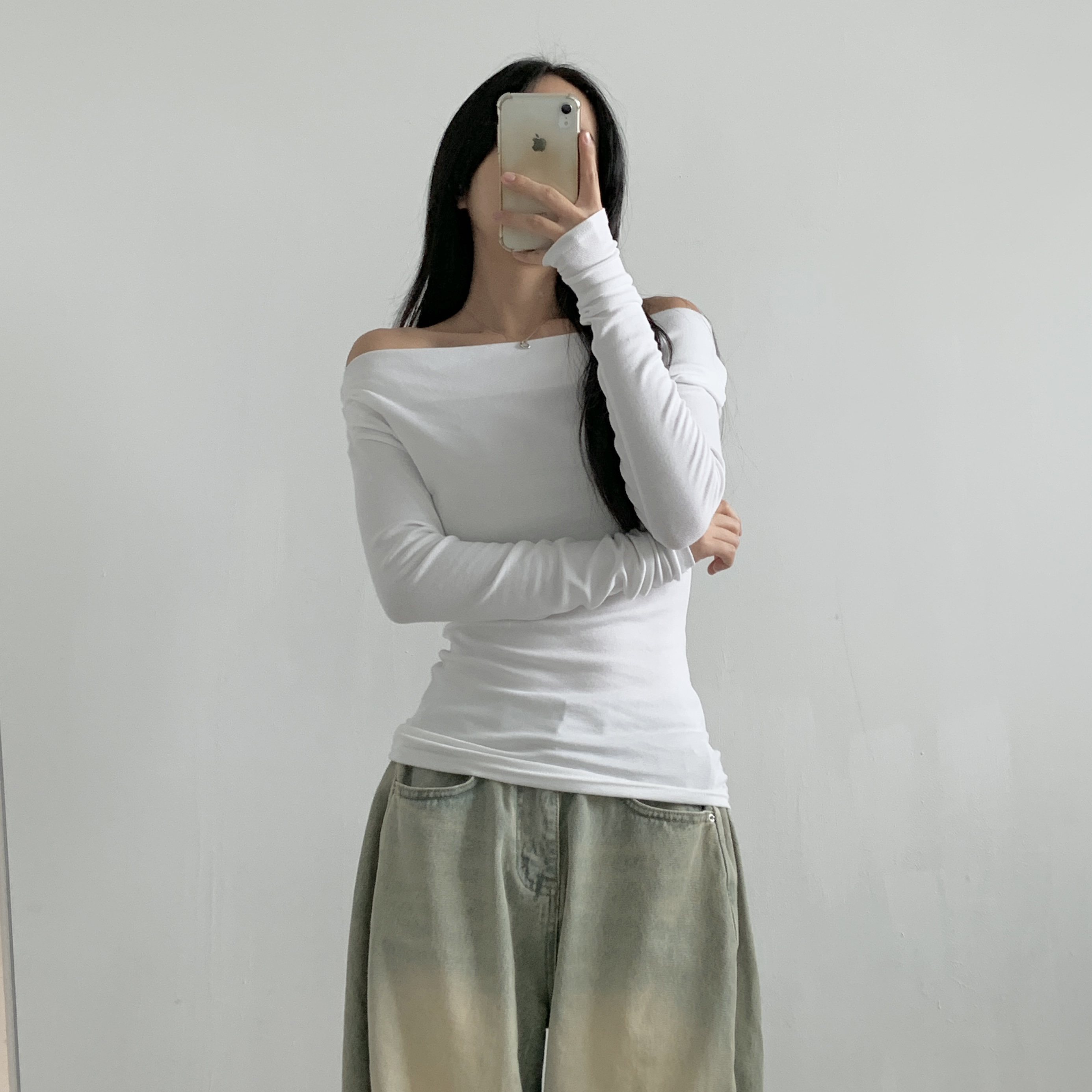 ストレッチオフショルダースリム長袖Tシャツ | 詳細画像2