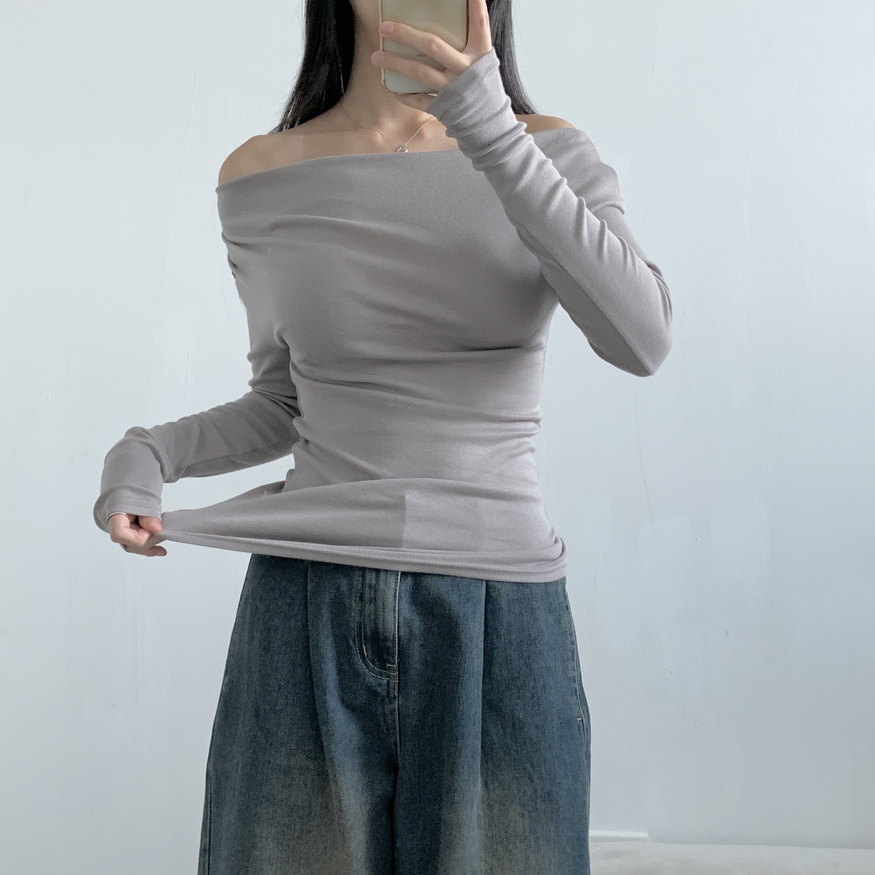 ストレッチオフショルダースリム長袖Tシャツ | 詳細画像8