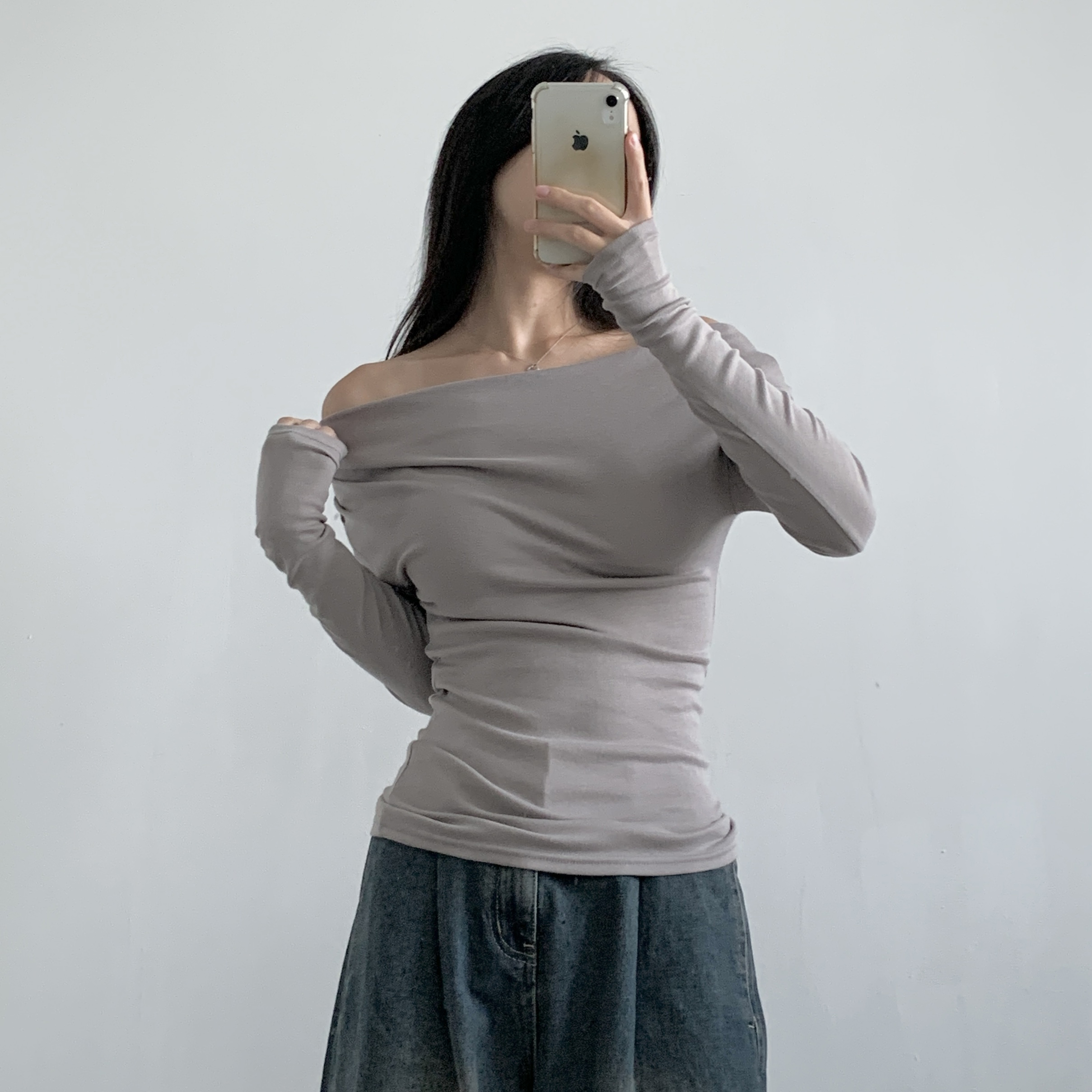 ストレッチオフショルダースリム長袖Tシャツ | 詳細画像9