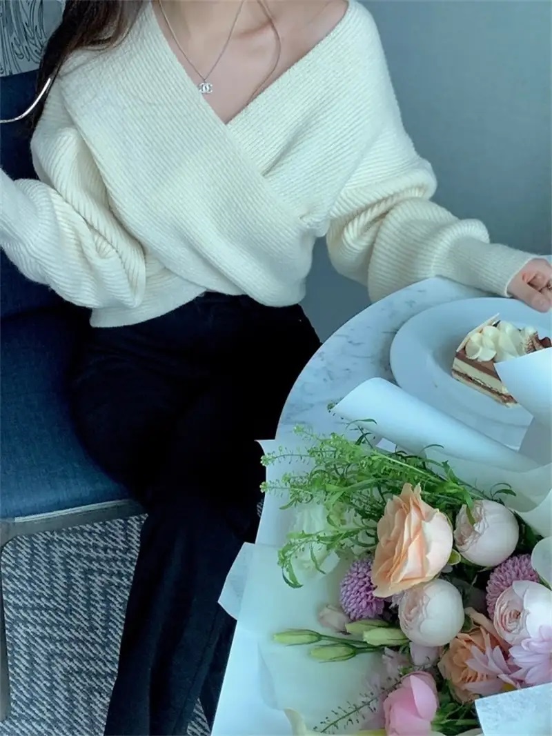 リブVネッククロスニット | 詳細画像4