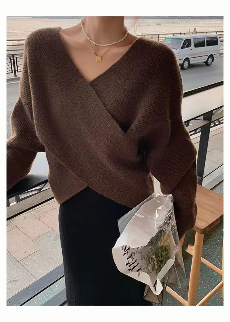 リブVネッククロスニット | 詳細画像6