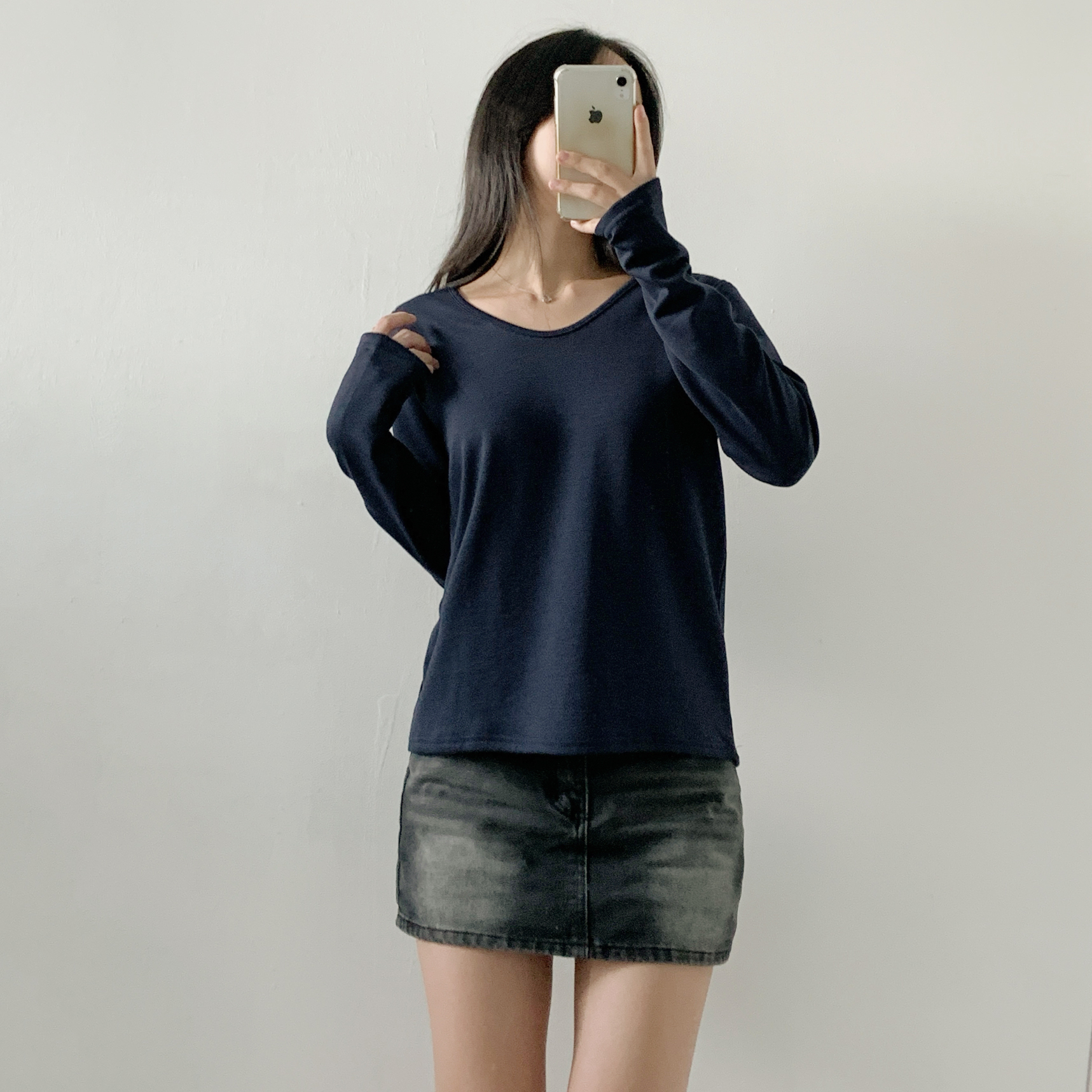 裏起毛Vネック長袖無地カラーTシャツ | 詳細画像9