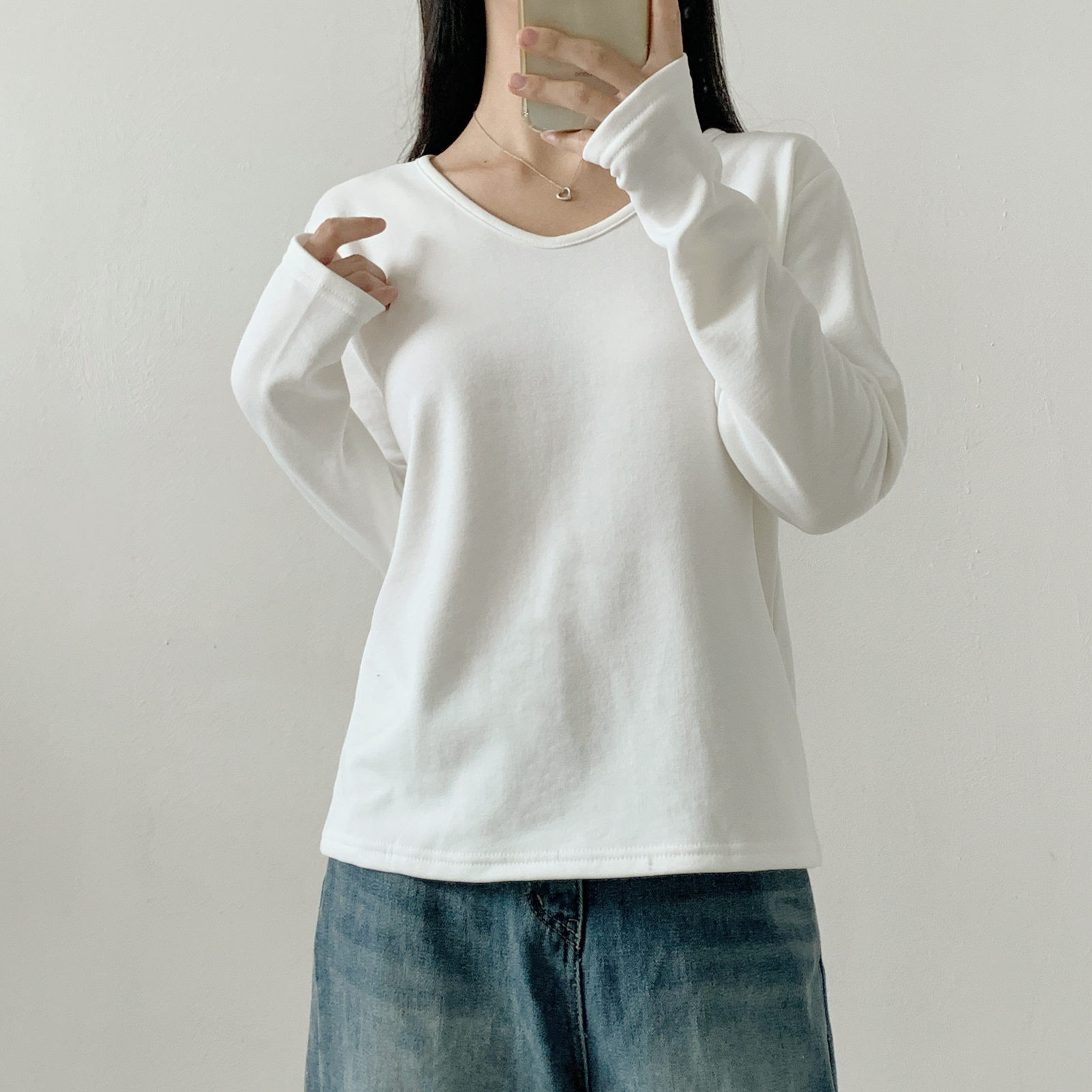 裏起毛Vネック長袖無地カラーTシャツ | 詳細画像7