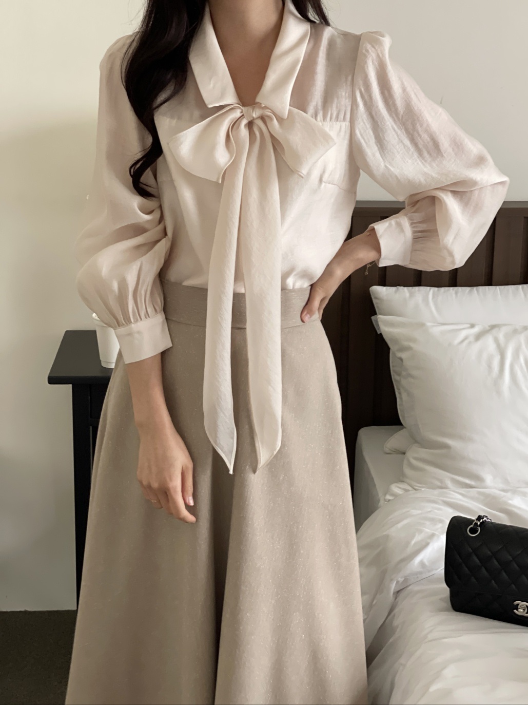 ボウタイ付カラースリム長袖ブラウス | 詳細画像3