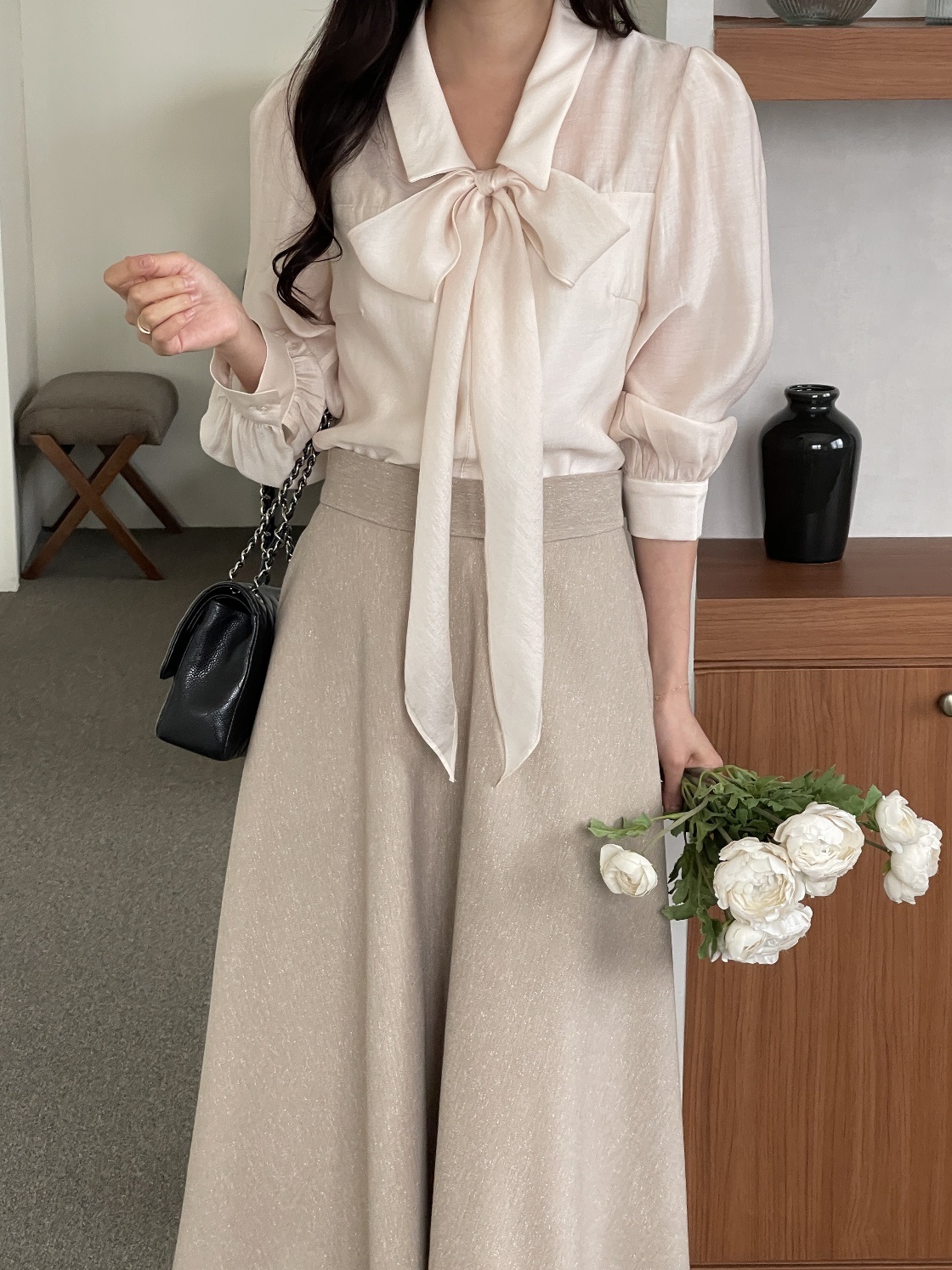 ボウタイ付カラースリム長袖ブラウス | 詳細画像11