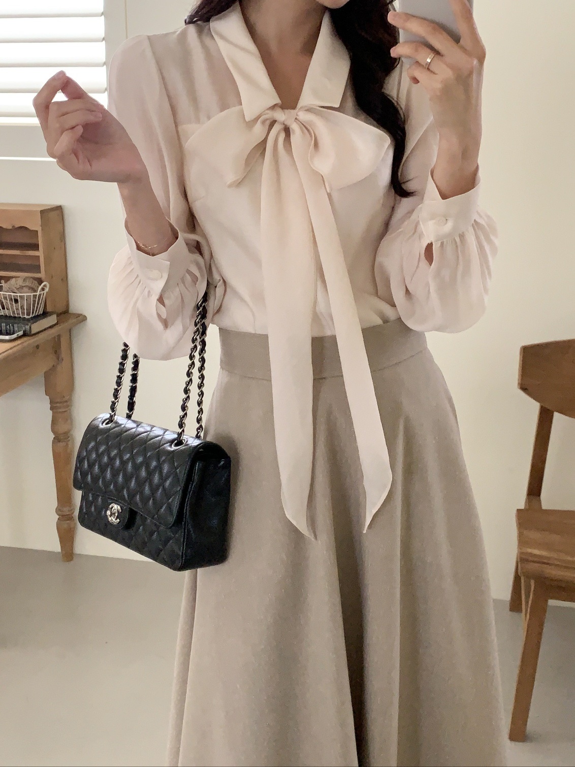 ボウタイ付カラースリム長袖ブラウス | 詳細画像7