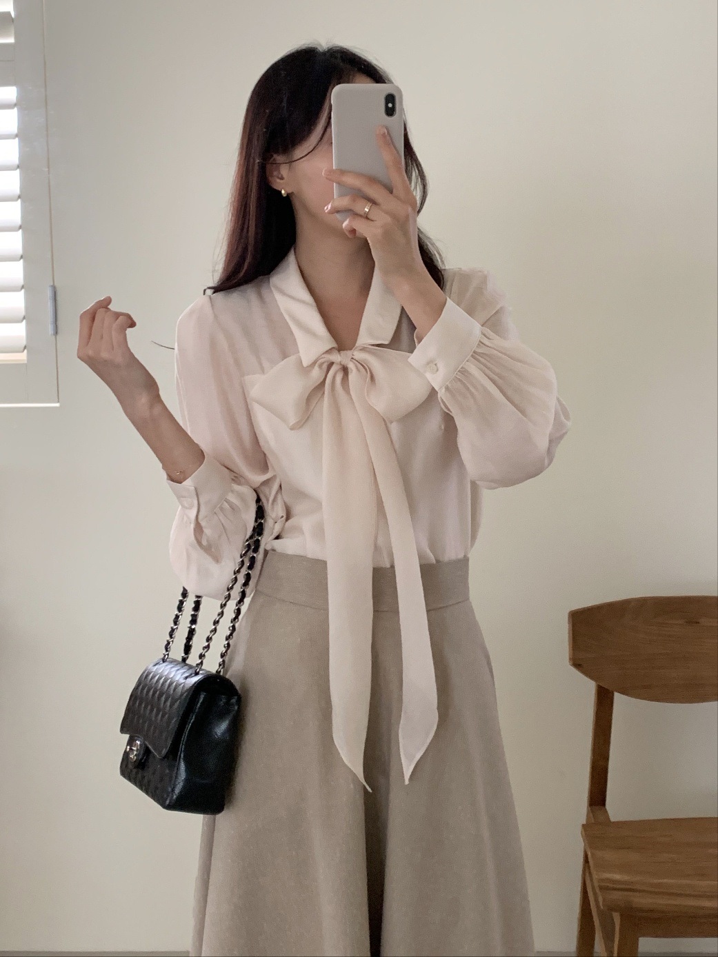 ボウタイ付カラースリム長袖ブラウス | 詳細画像2