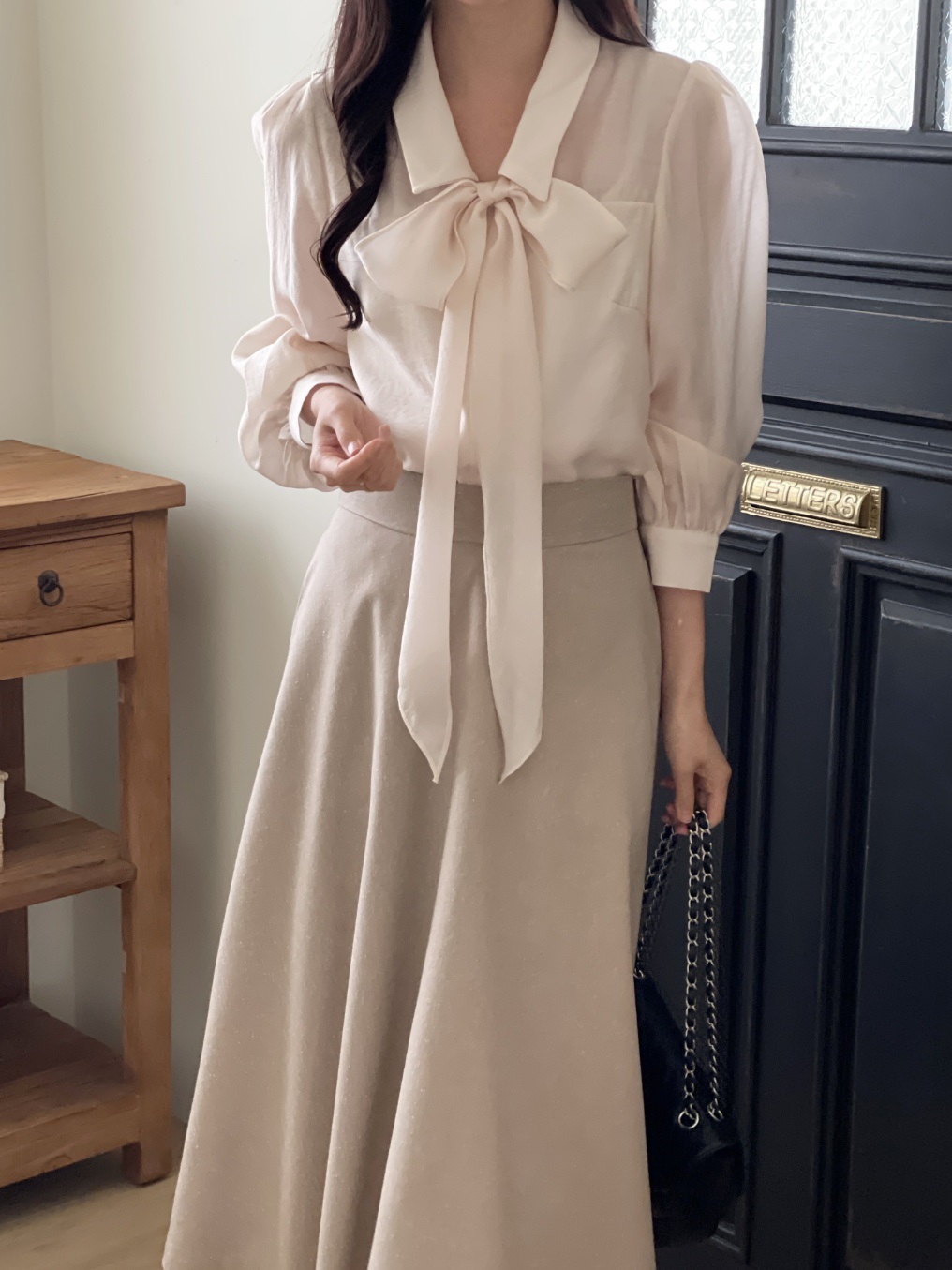 ボウタイ付カラースリム長袖ブラウス | 詳細画像8