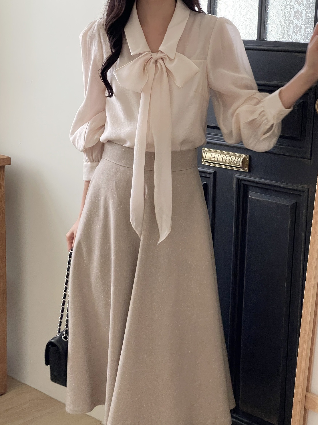 ボウタイ付カラースリム長袖ブラウス | 詳細画像9