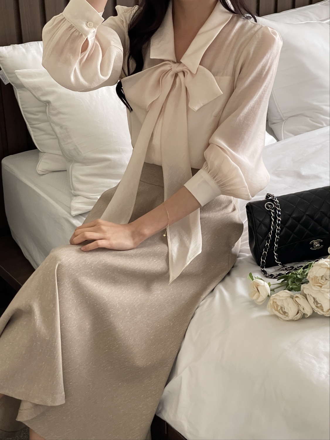 ボウタイ付カラースリム長袖ブラウス | 詳細画像10