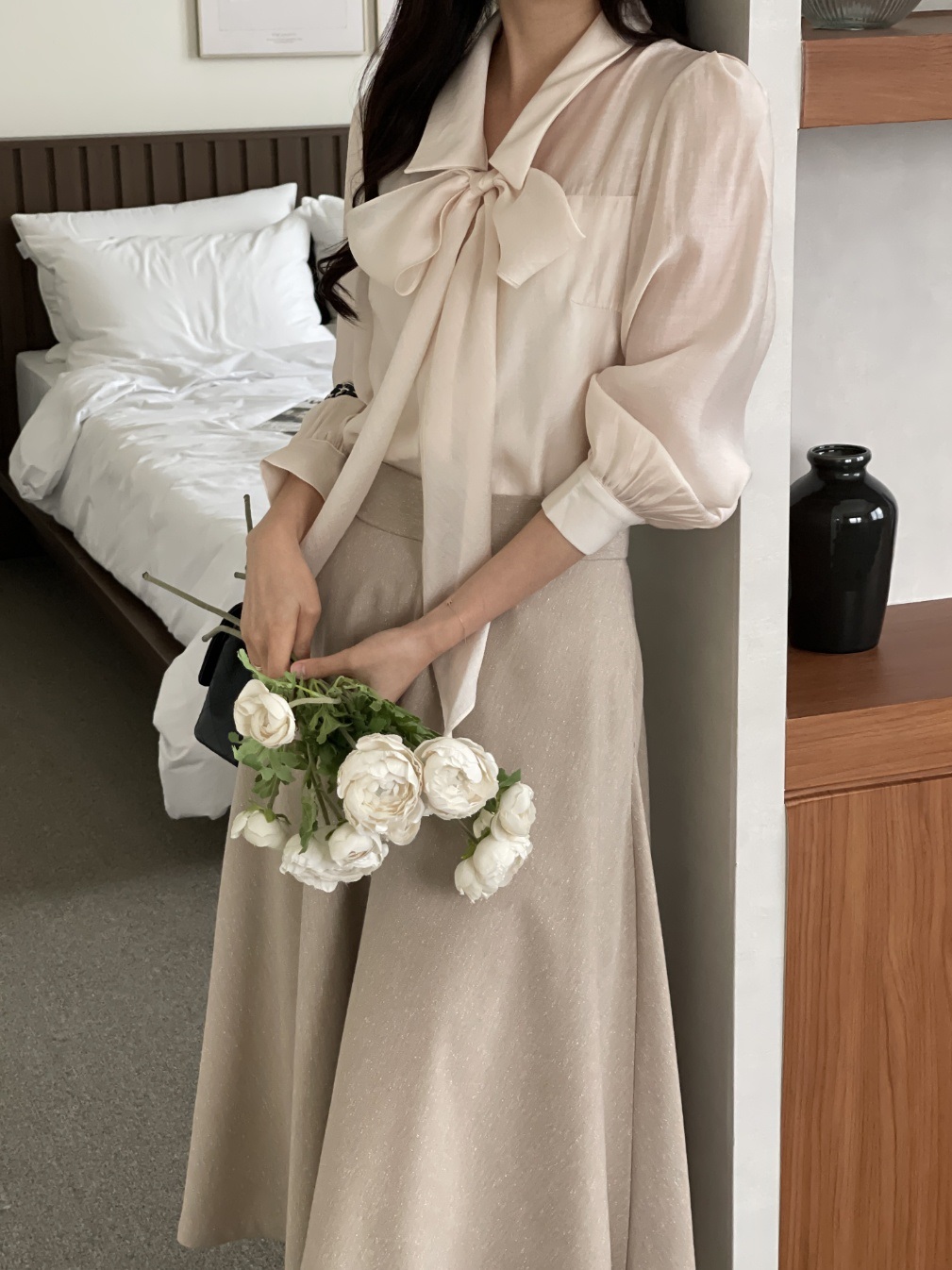 ボウタイ付カラースリム長袖ブラウス | 詳細画像12