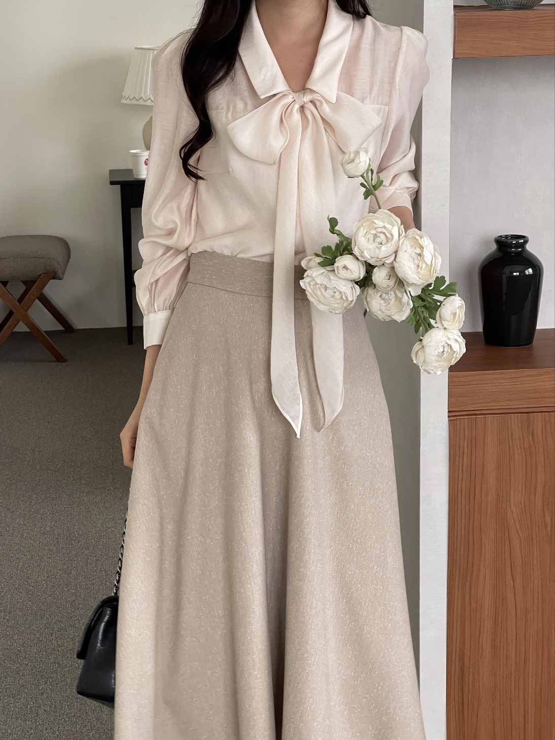 ボウタイ付カラースリム長袖ブラウス | 詳細画像4