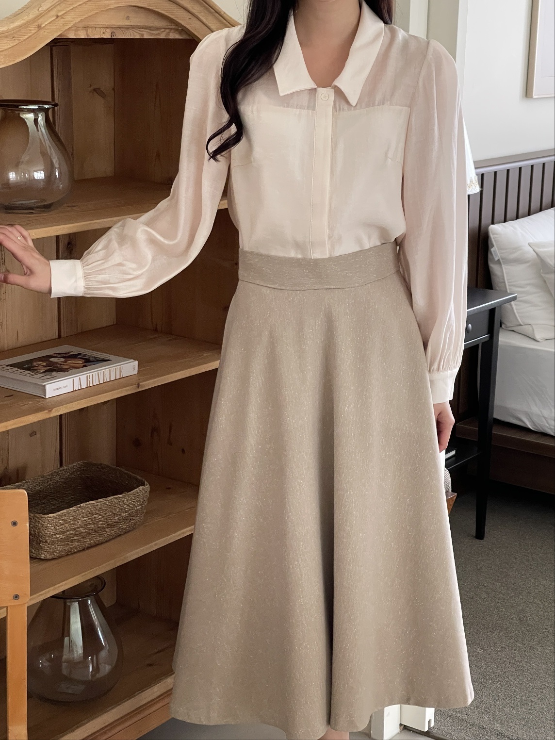 ボウタイ付カラースリム長袖ブラウス | 詳細画像15