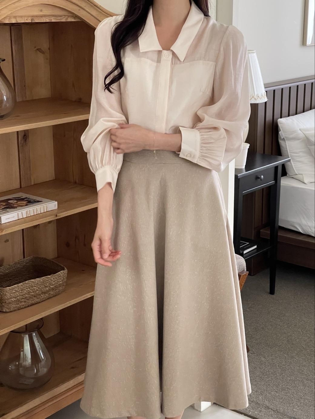 ボウタイ付カラースリム長袖ブラウス | 詳細画像16