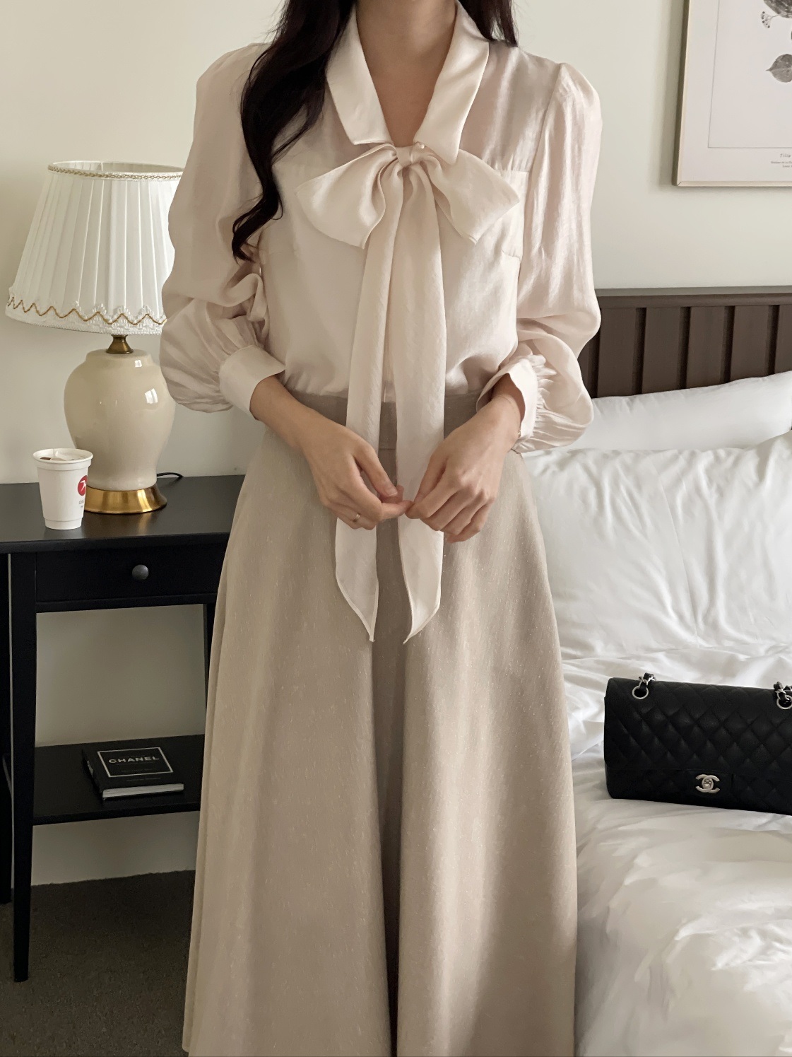 ボウタイ付カラースリム長袖ブラウス | 詳細画像13