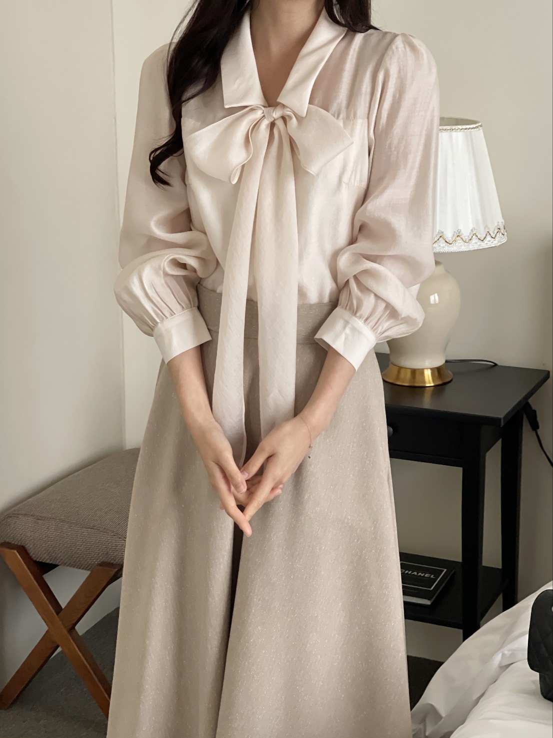 ボウタイ付カラースリム長袖ブラウス | 詳細画像14